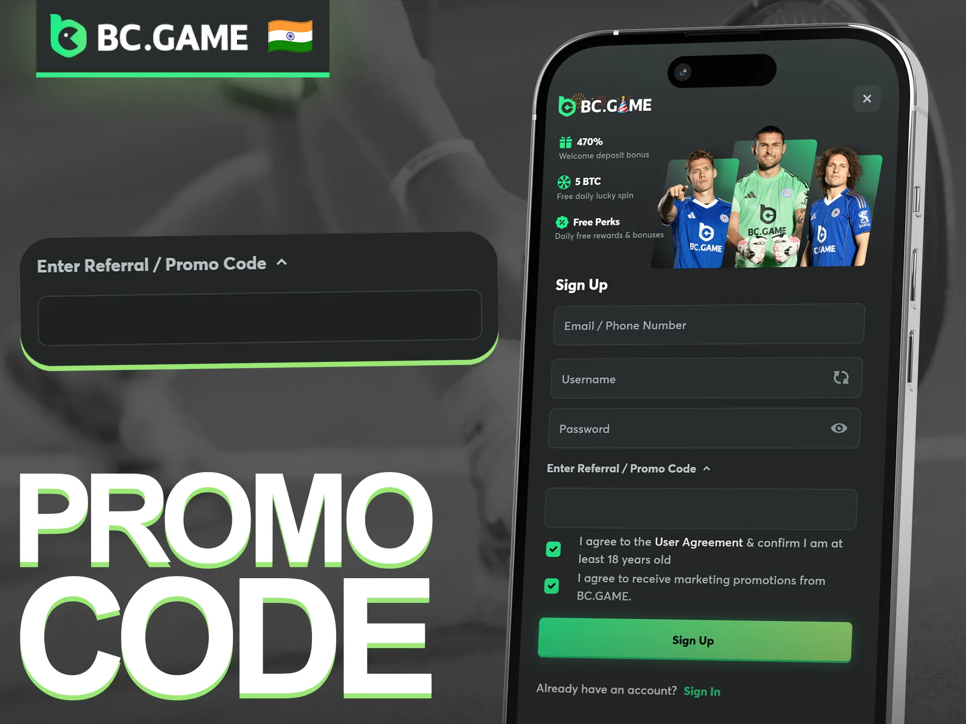 Enter the BC Game App promo code to claim exclusive mobile rewards.