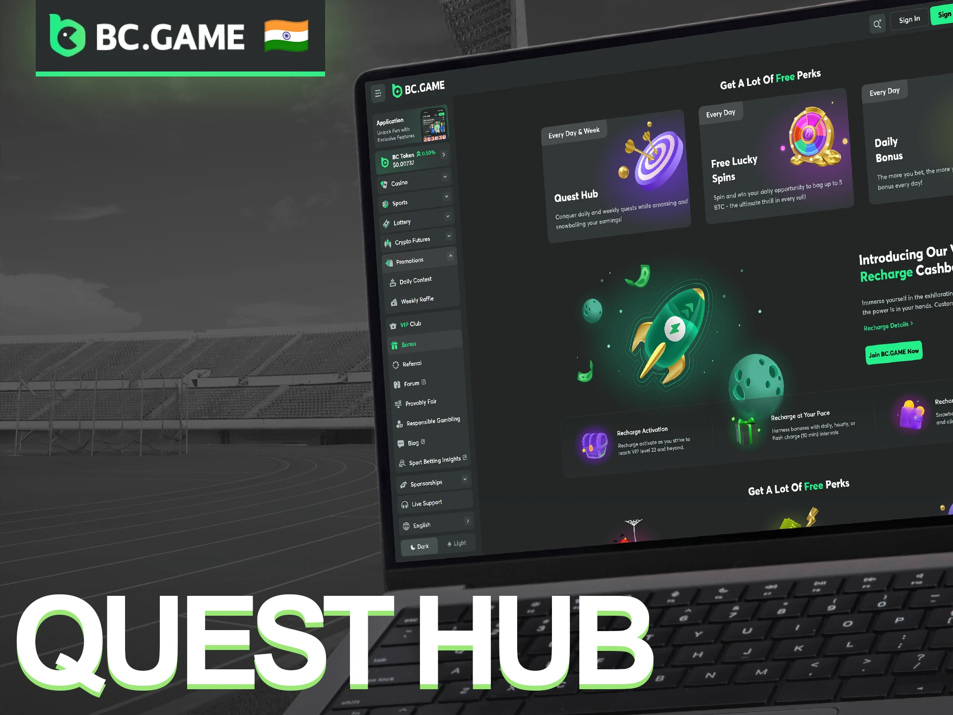 Visit the BC Game Quest Hub to complete tasks and earn rewards.