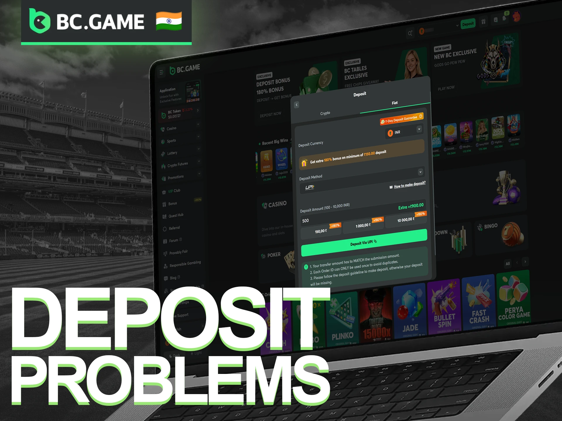 Resolve any BC Game Deposit Problems quickly to continue playing your favorite games.