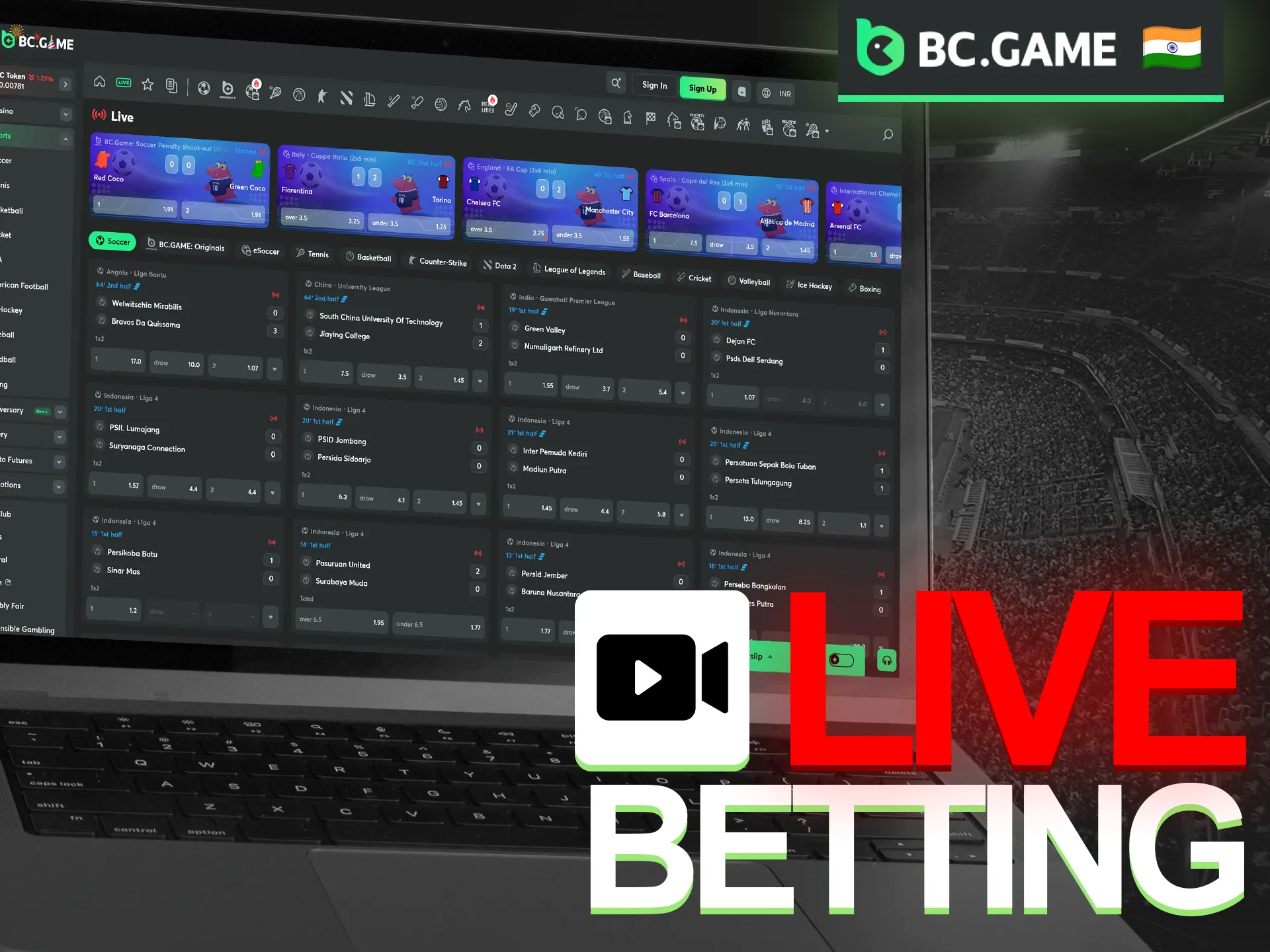 Place real-time wagers on your favorite sports through BC Game live betting.