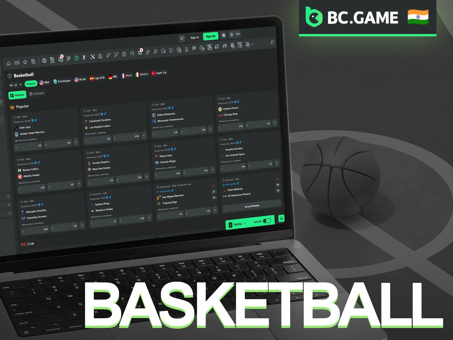 Enjoy competitive odds on Basketball tournaments through the BC Game platform.