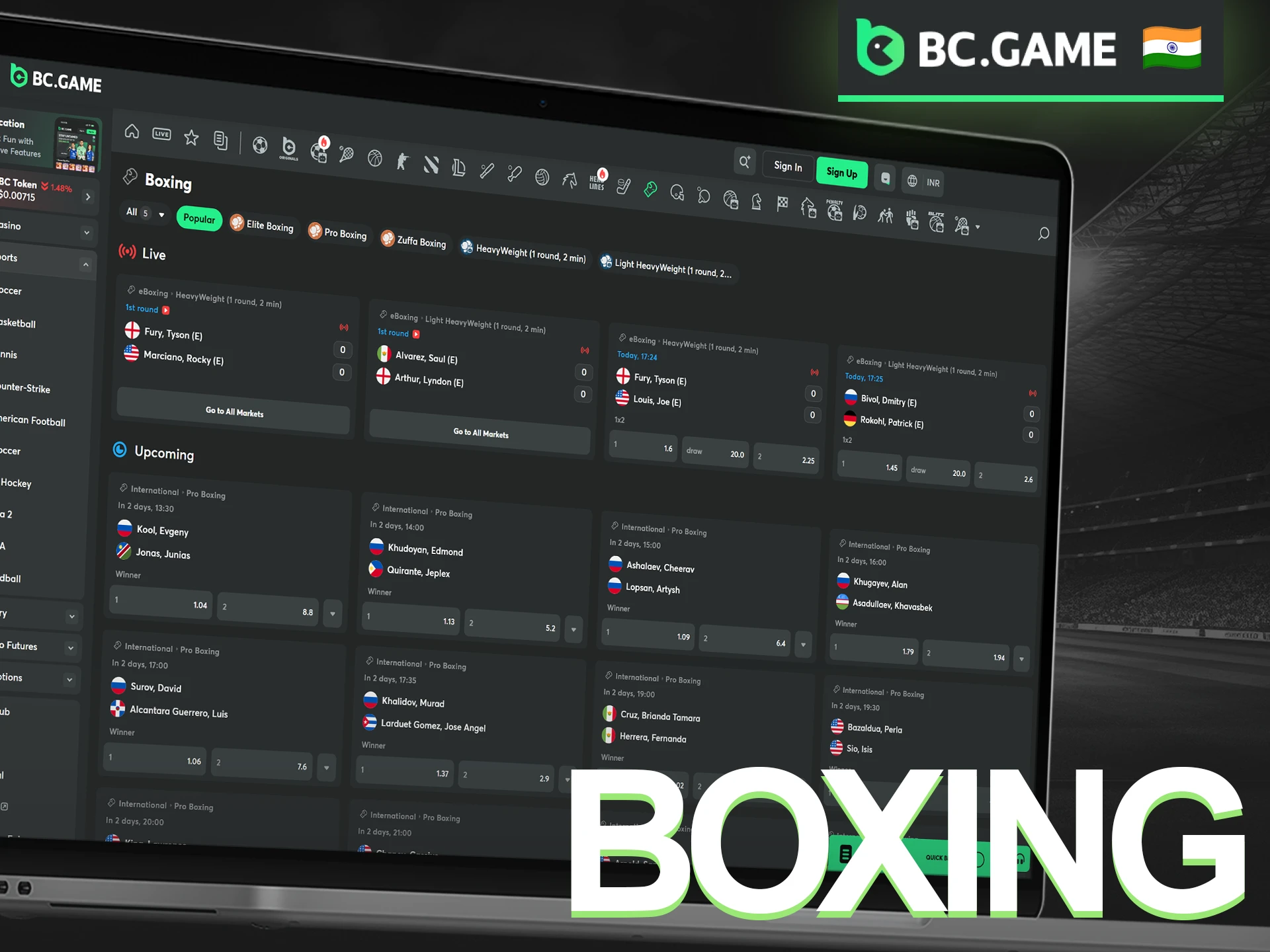 Support your favorite fighters in Boxing with the BC Game sportsbook.
