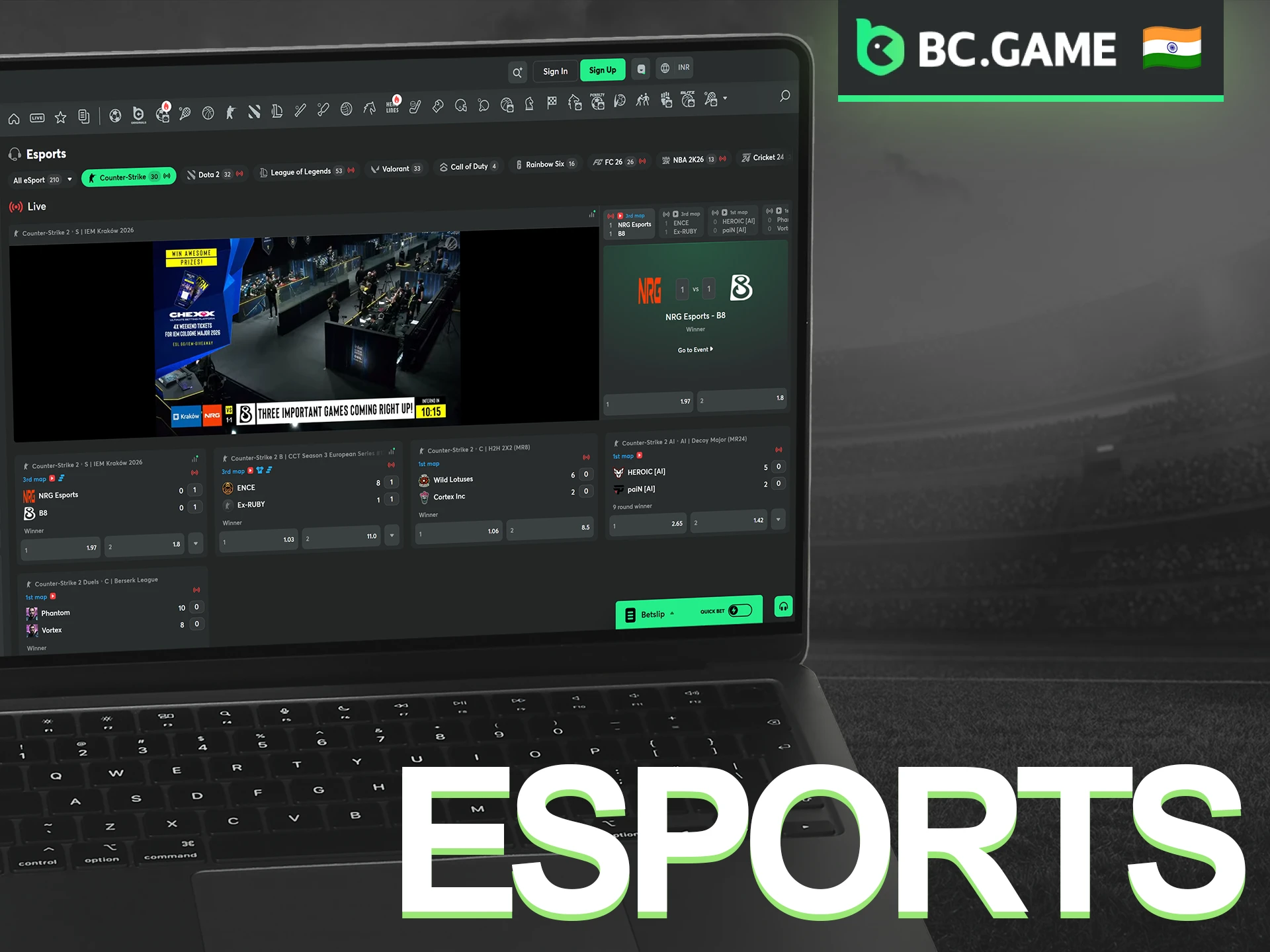 Wagering on popular eSports events is easy and profitable at BC Game.