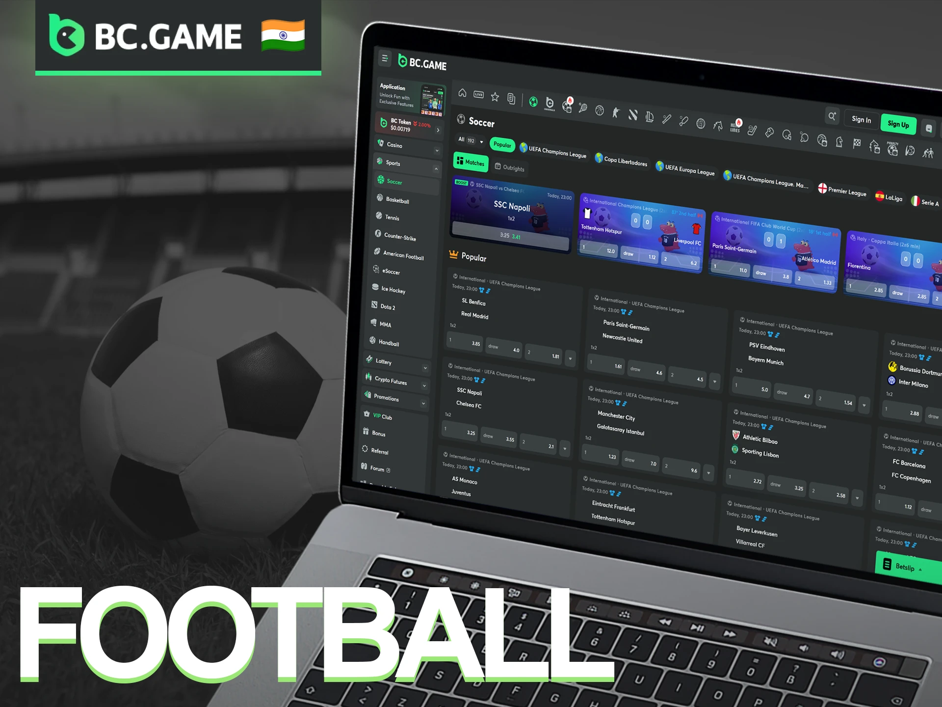 Place your winning bets on Football matches at official BC Game.