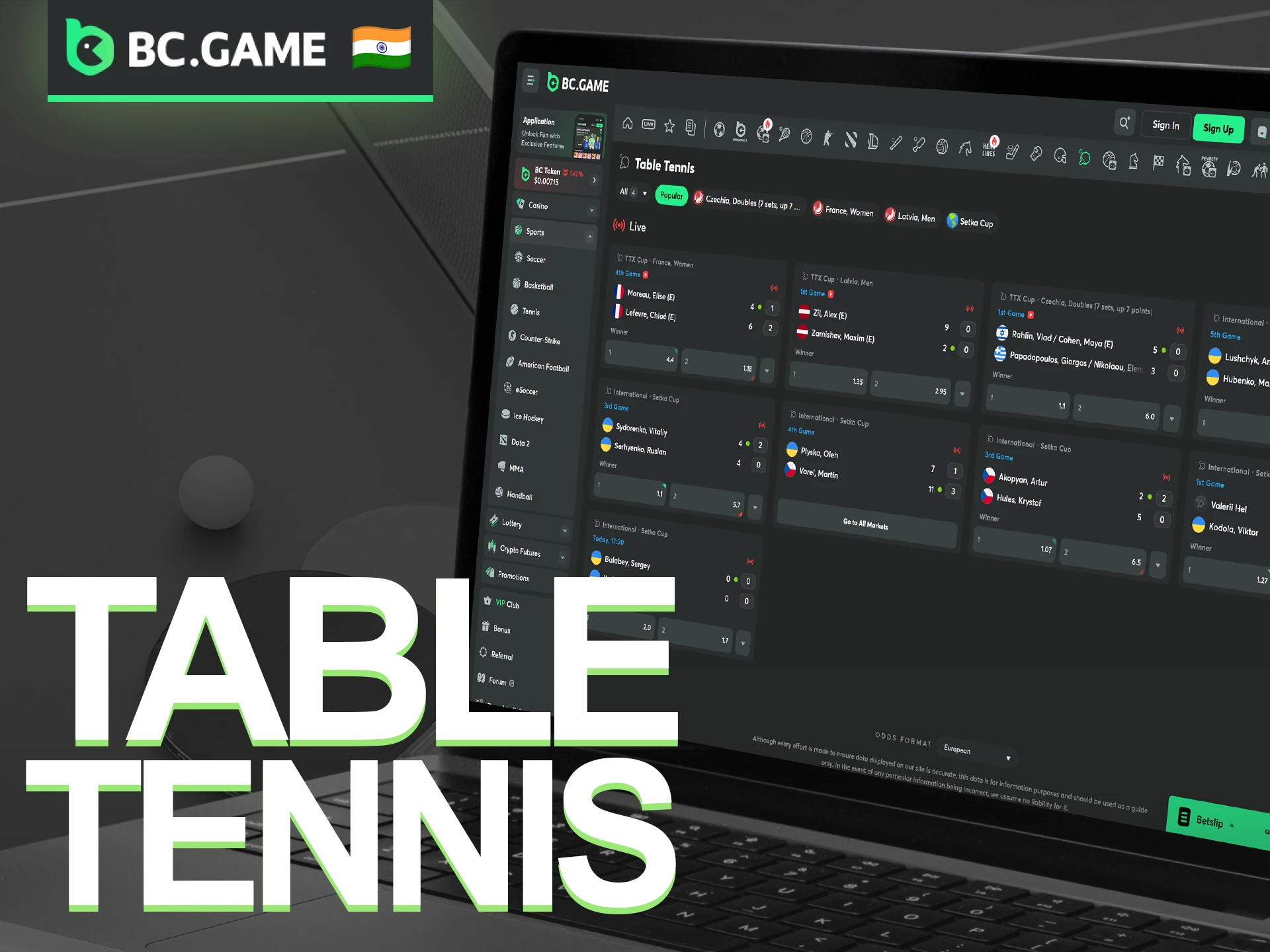 Try fast-paced Table Tennis betting available on the official BC Game.