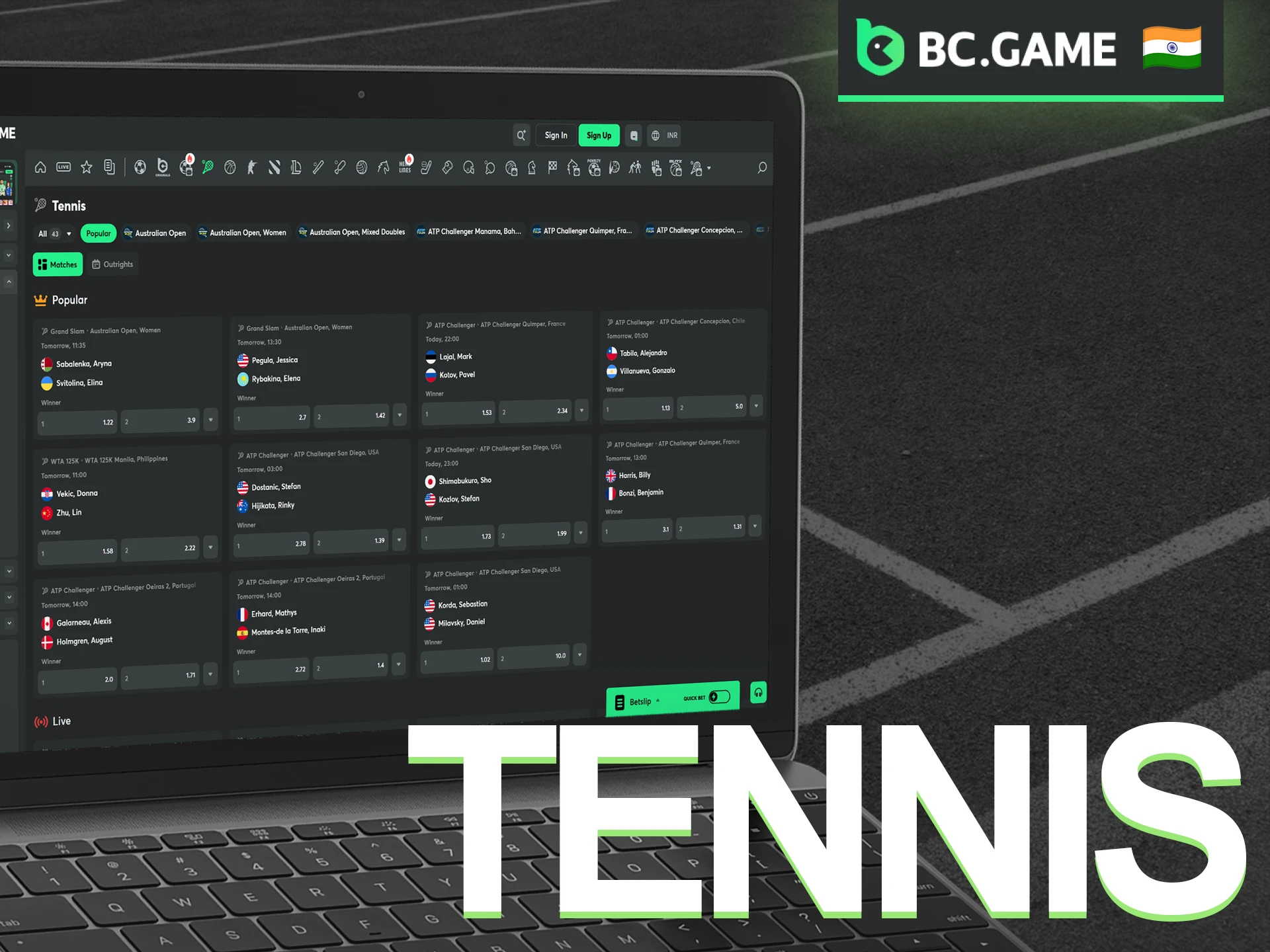 Predict the winners in Tennis championships using BC Game features.