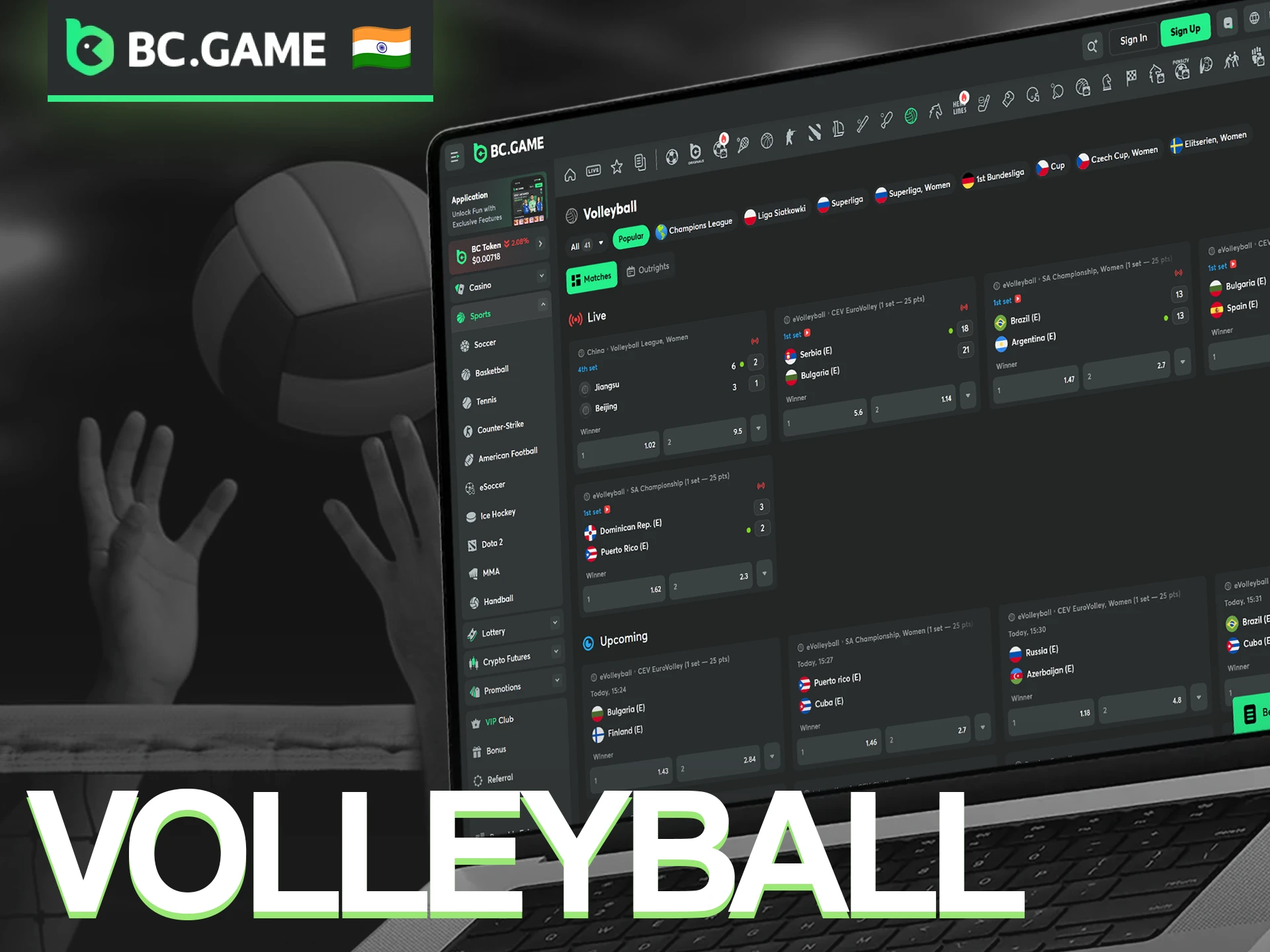 Bet on professional Volleyball leagues and win big with BC Game.