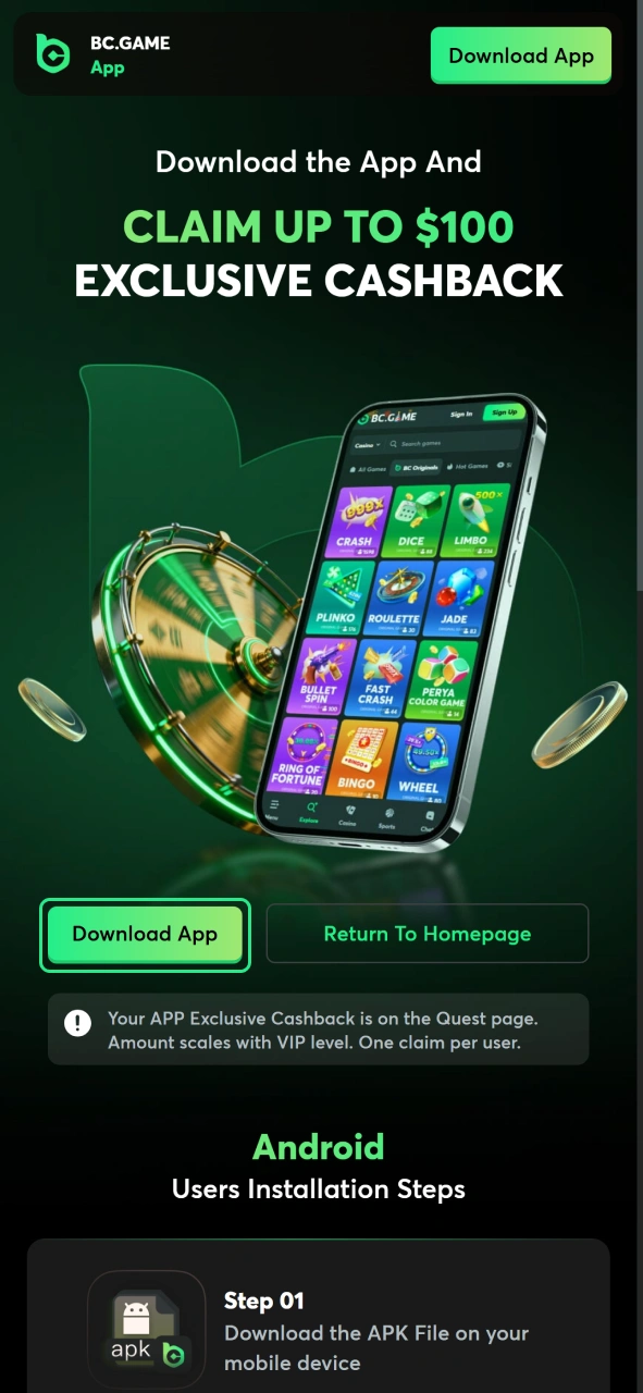 Download the BC Game APK file to install the mobile application.