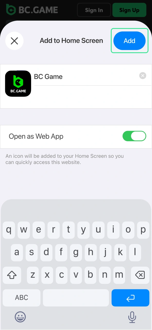 Confirm the action and launch the BC Game iOS application.