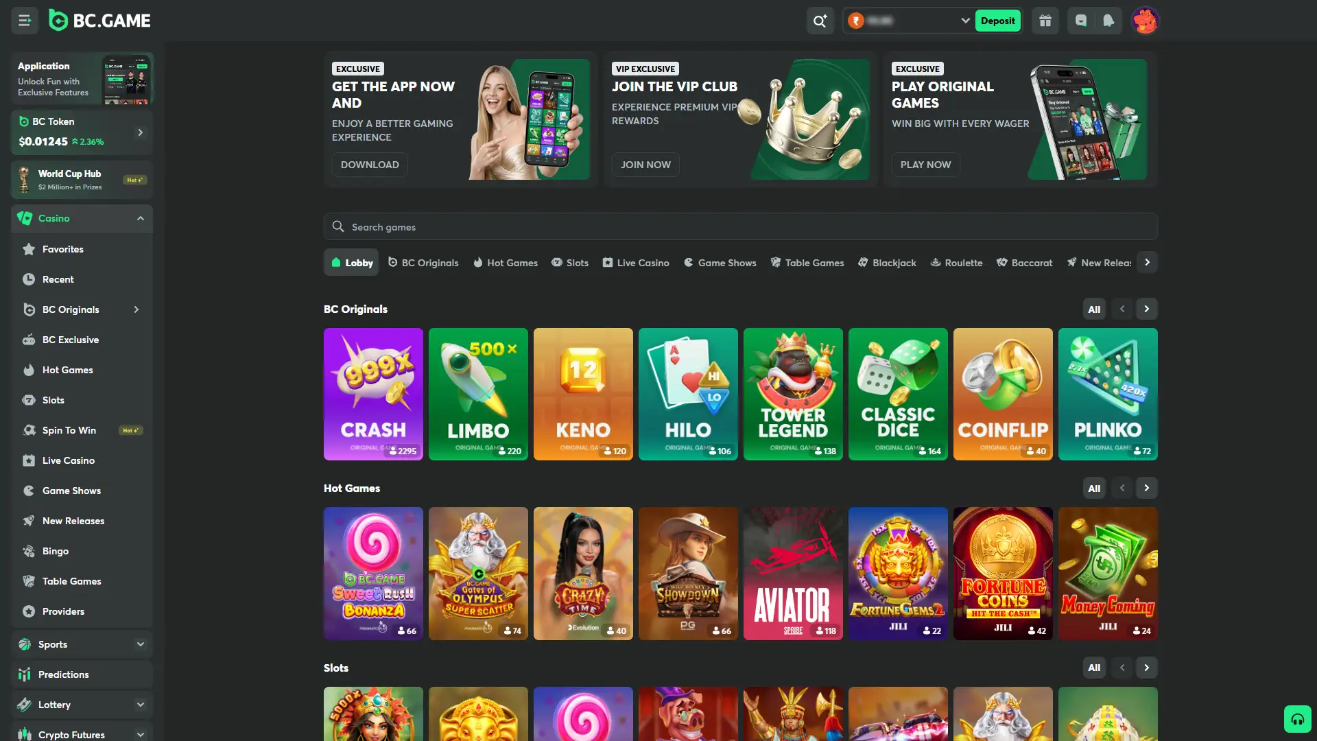 Choose a game or sports market available on BC Game.