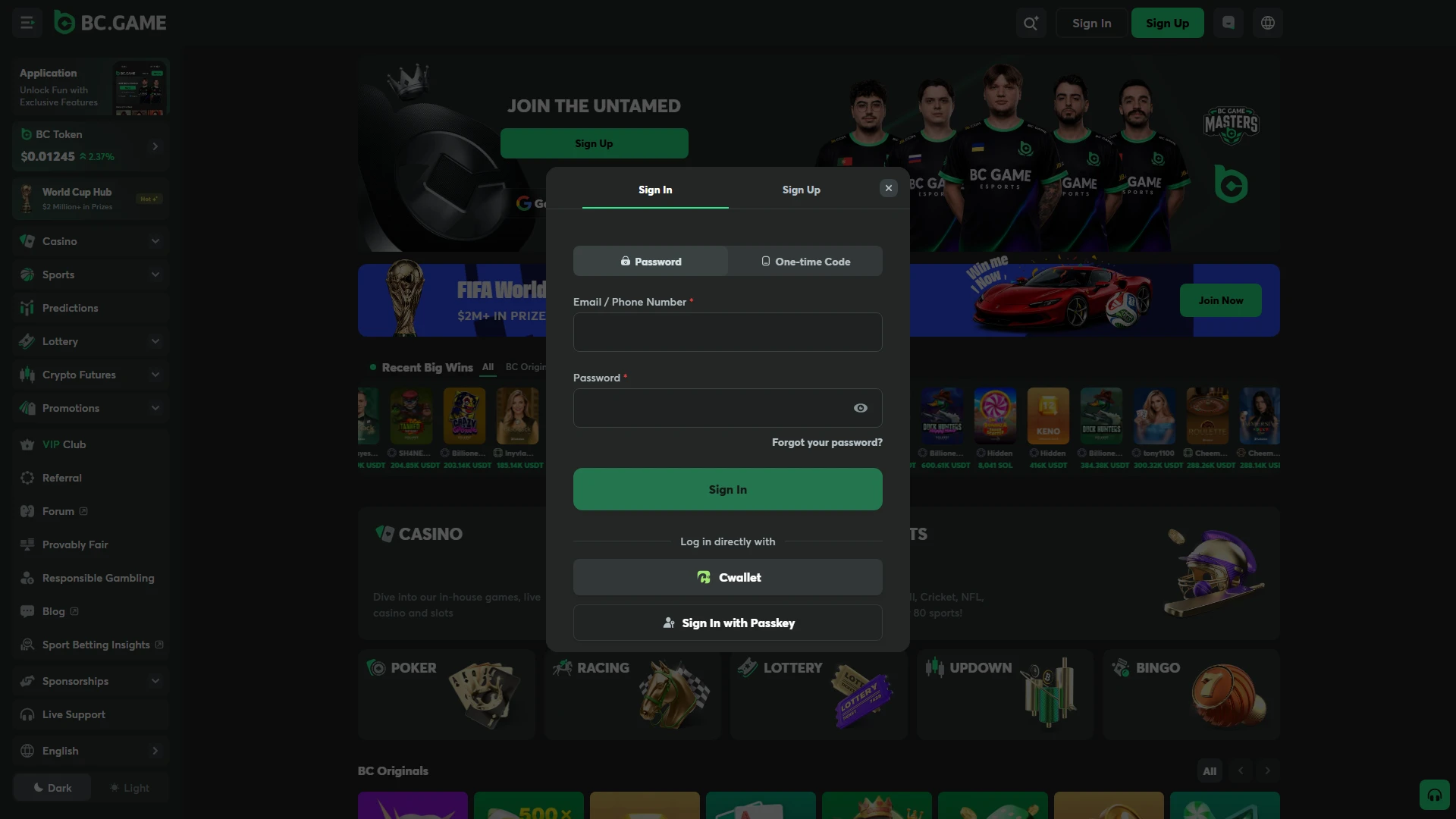 Sign in or create a BC Game account to access all features.
