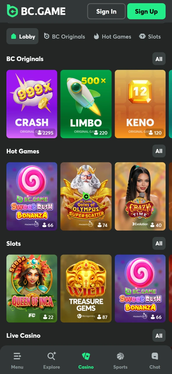 Enjoy casino entertainment using the BC Game mobile application.