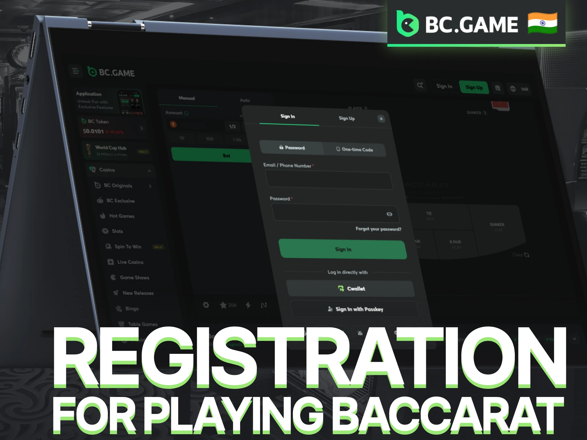 Complete BC Game registration to access Baccarat games.