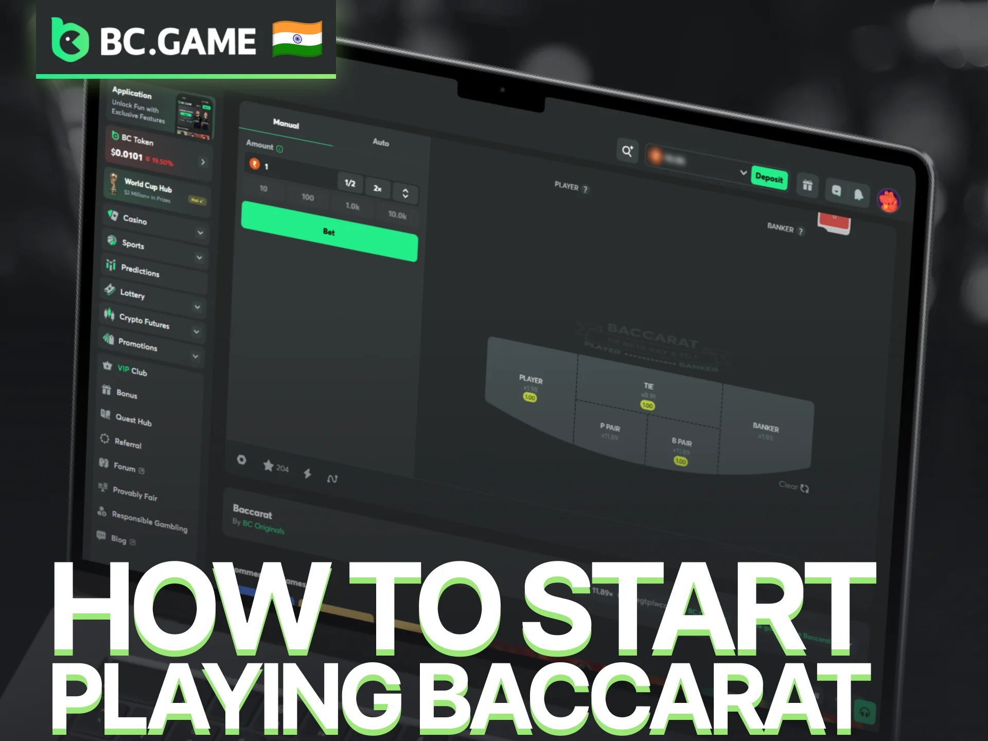 Learn how to start playing Baccarat on the BC Game platform.
