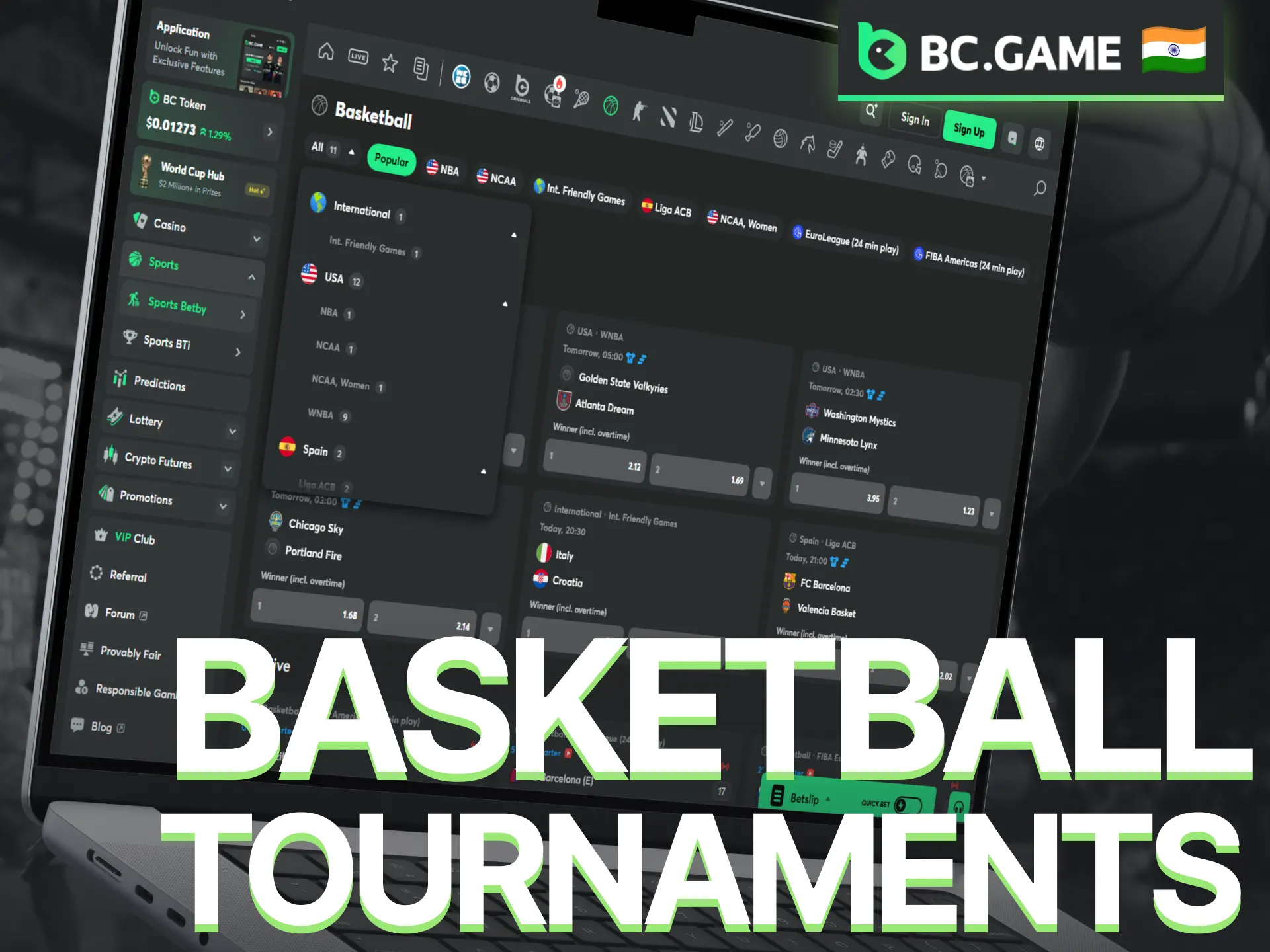 Discover popular basketball tournaments available for betting on BC Game.