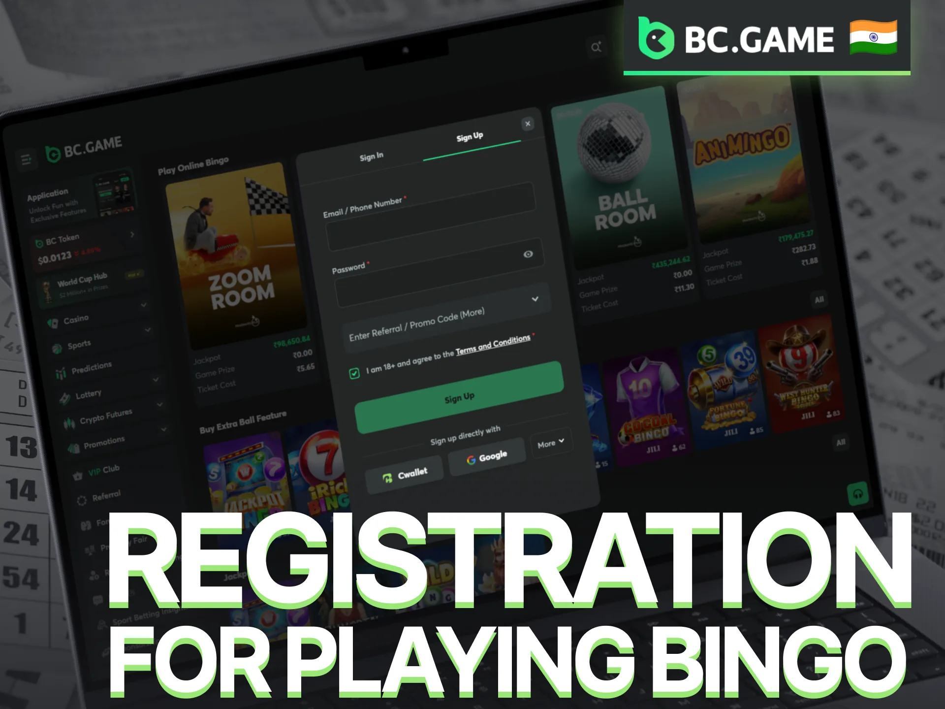 Complete BC Game registration to access online bingo games.