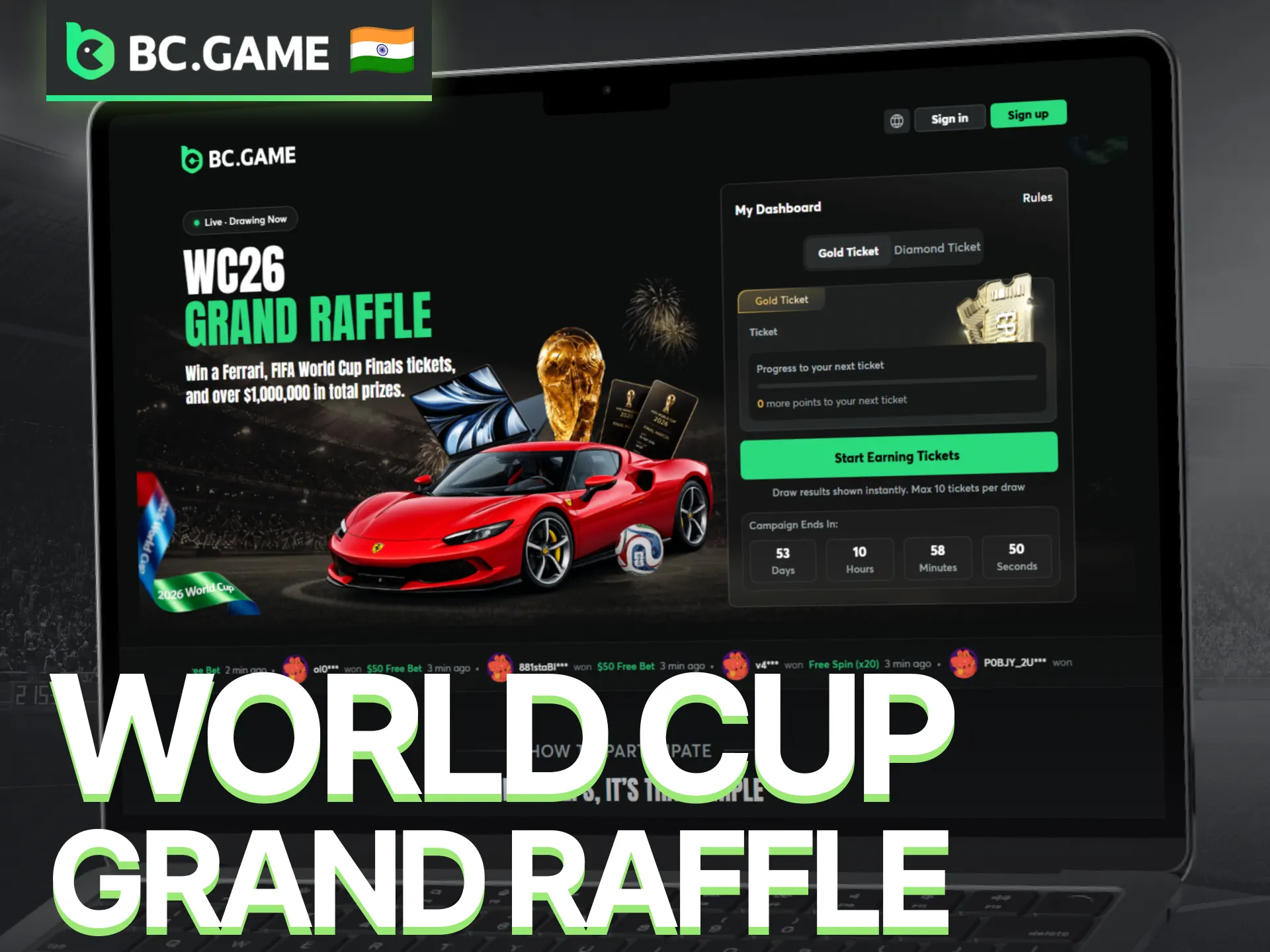 Enter the BC Game World Cup Grand Raffle for special prize opportunities.