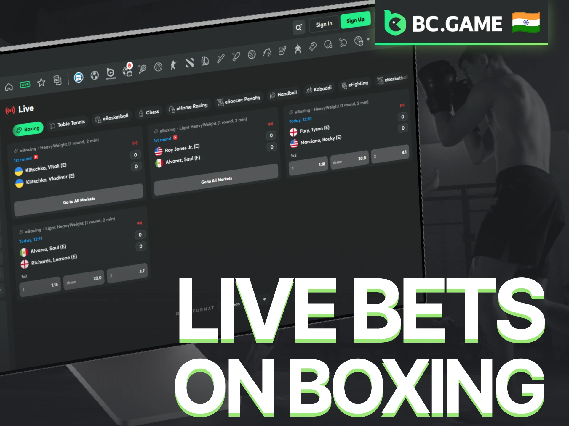 Enjoy live boxing betting with real-time odds on the BC Game platform.