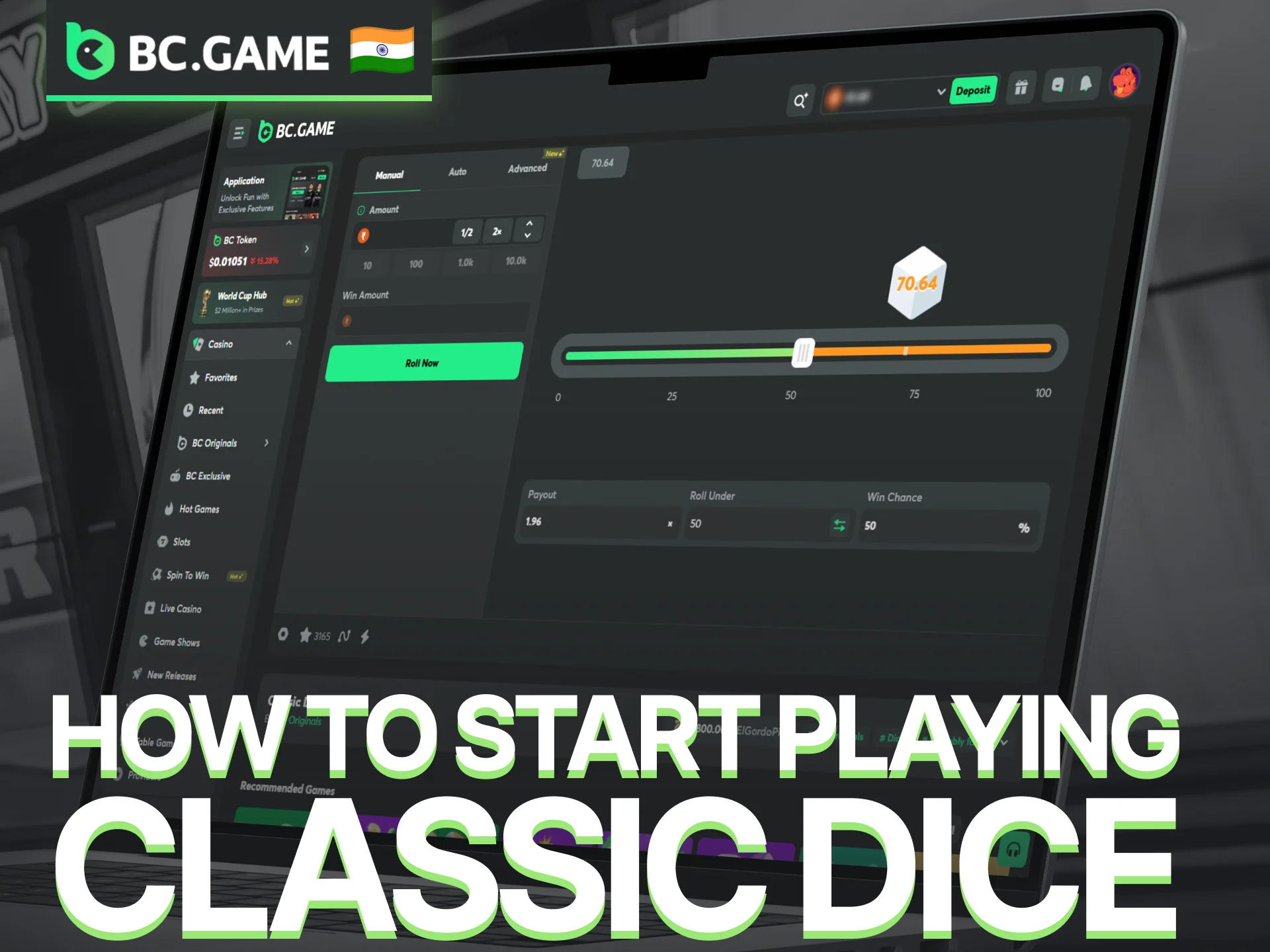 Learn how to start playing Classic Dice on the BC Game platform.