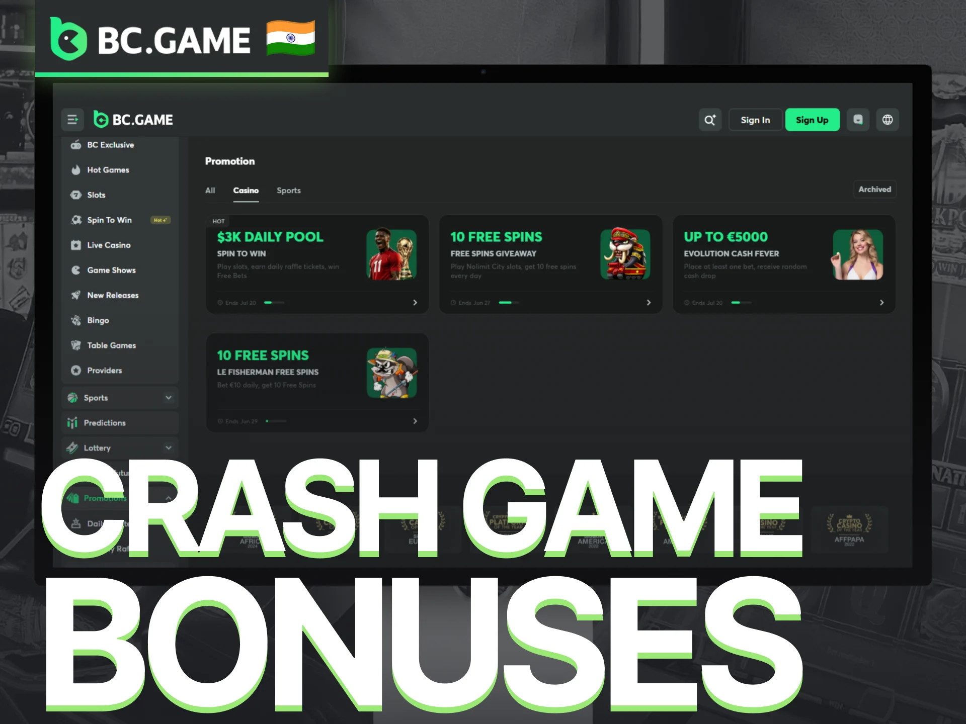 Claim crash game bonuses and promotions offered by BC Game.