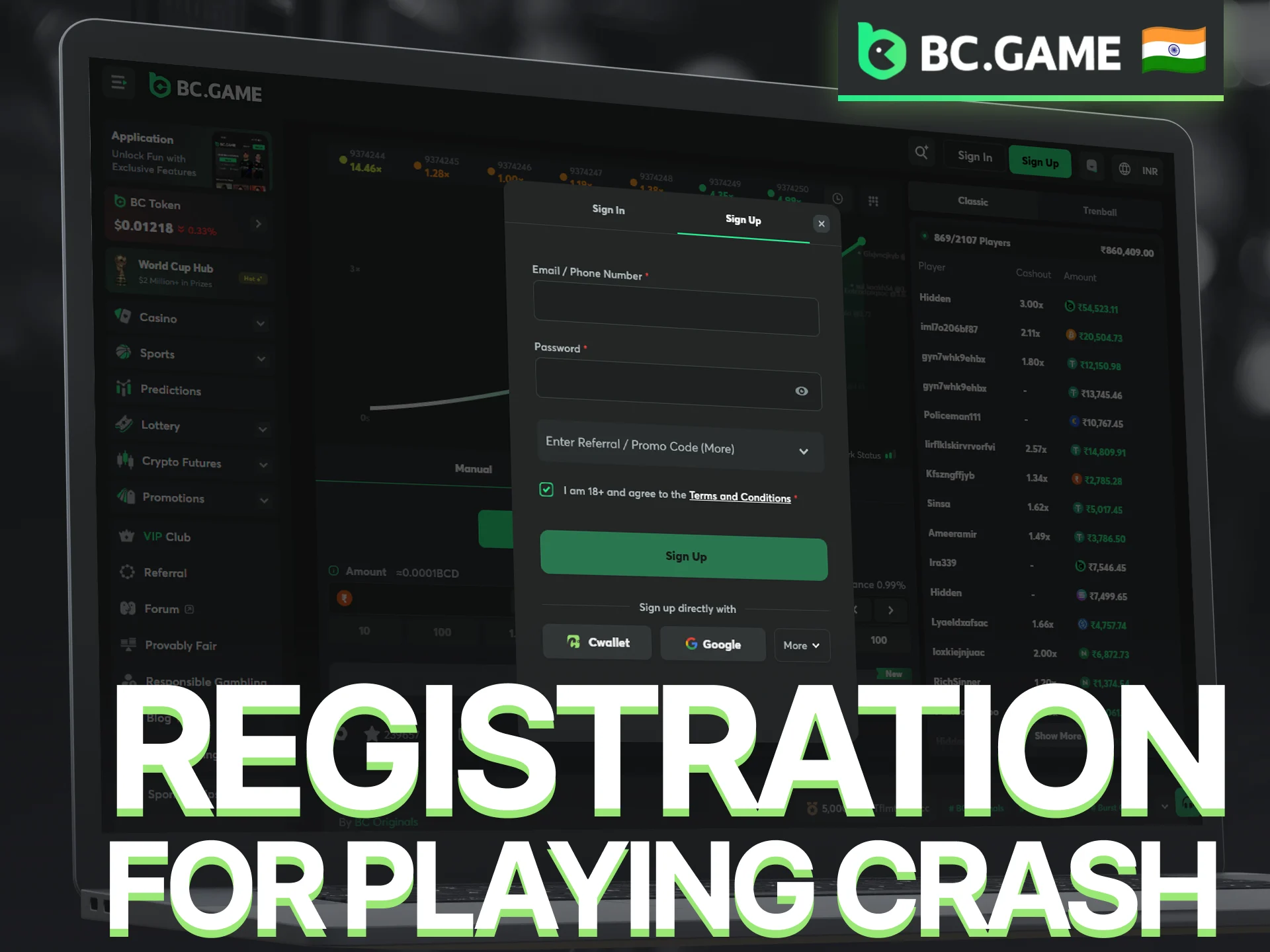 Complete BC Game registration to access the full collection of crash games.