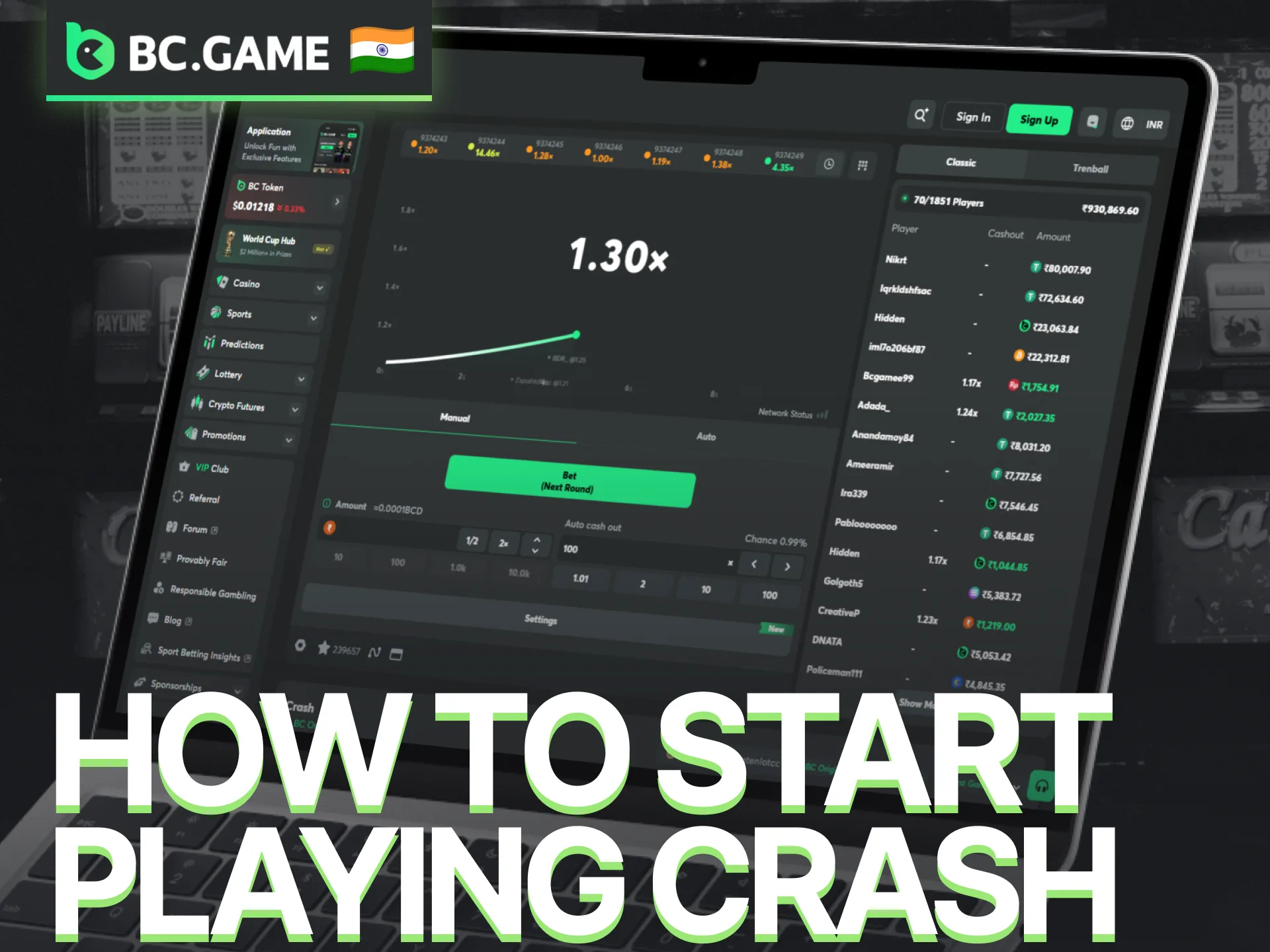Learn how to start playing crash games on the BC Game platform.