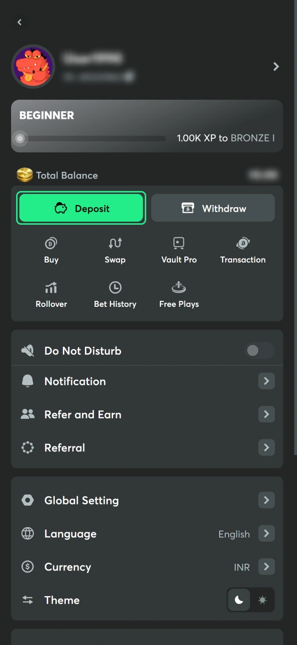 Open the BC Game deposit page to access account funding methods.