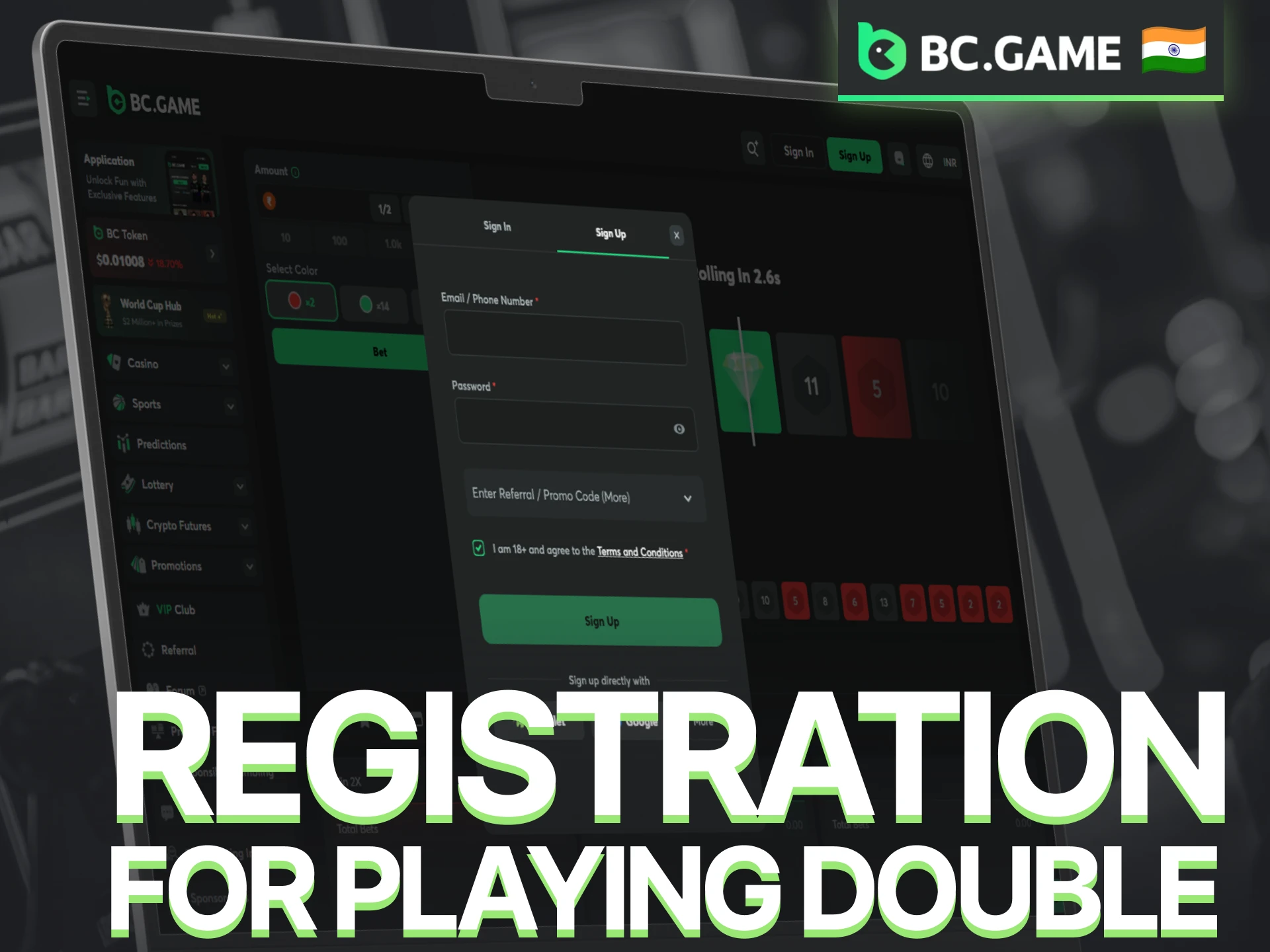Complete BC Game registration to access the Double game.
