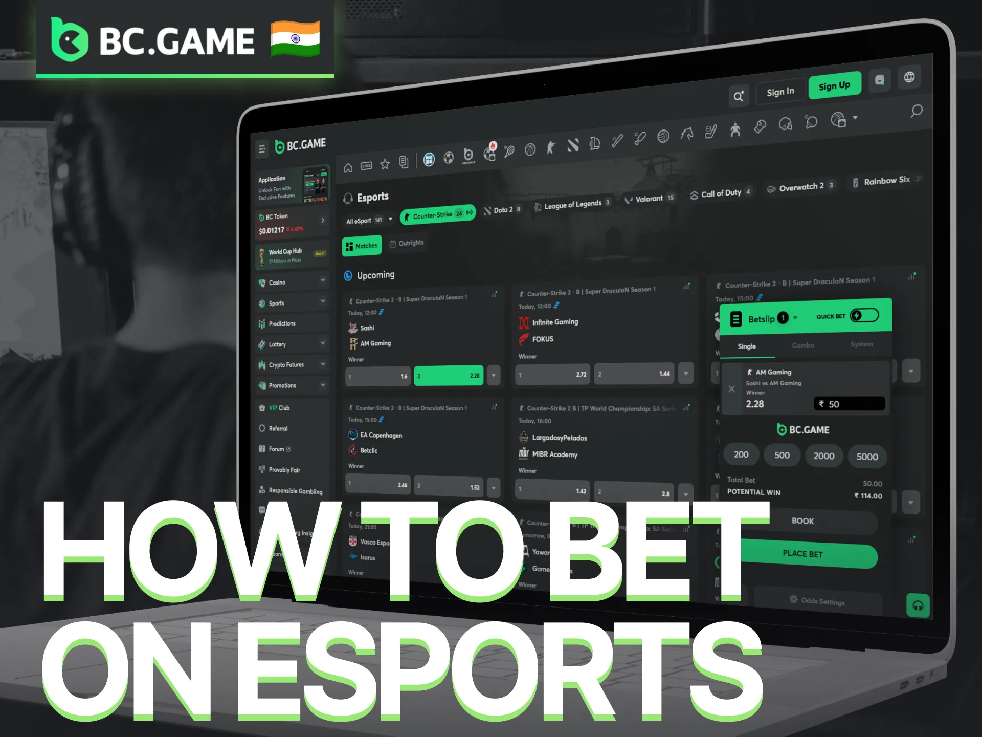 Learn how to place esports bets through the BC Game sportsbook.
