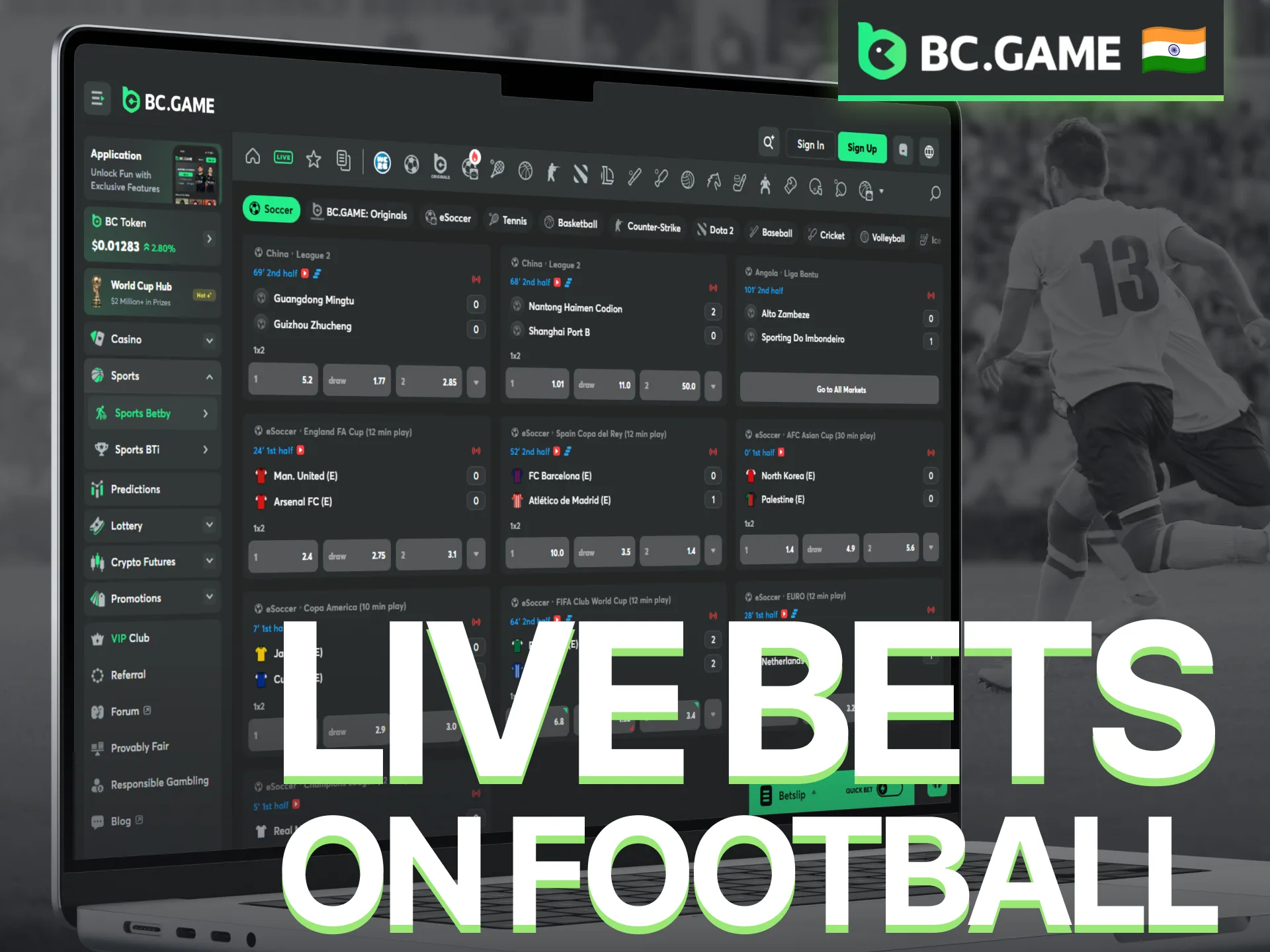 Enjoy live football betting with real-time odds on the BC Game platform.
