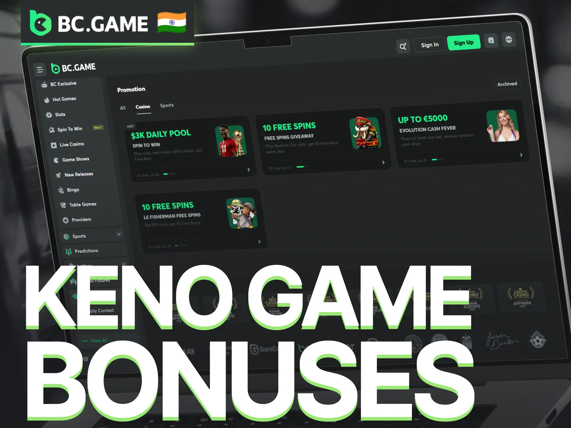 Claim BC Game bonuses and promotions available for Keno players.