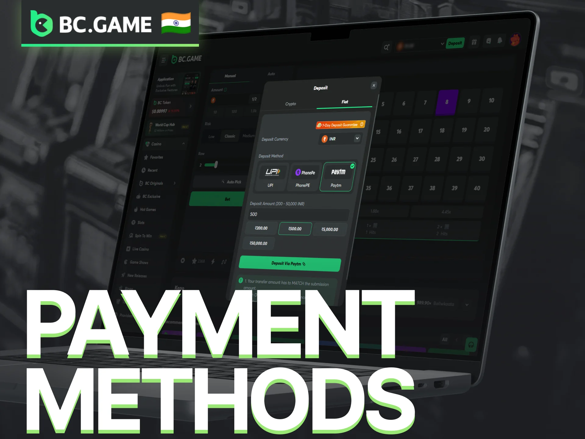 Use supported BC Game payment methods for Keno deposits and withdrawals.