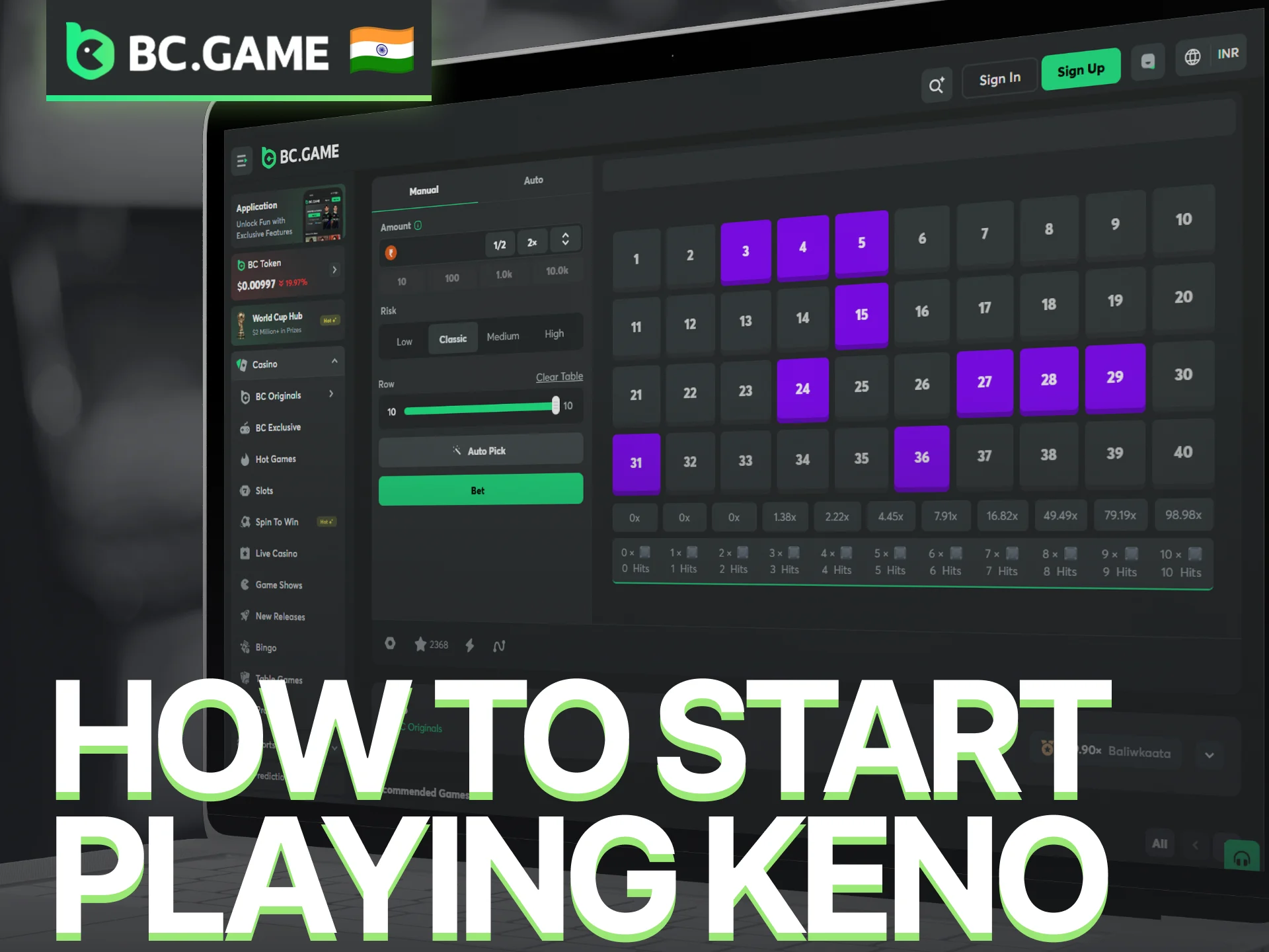 Learn how to start playing Keno on the BC Game platform.
