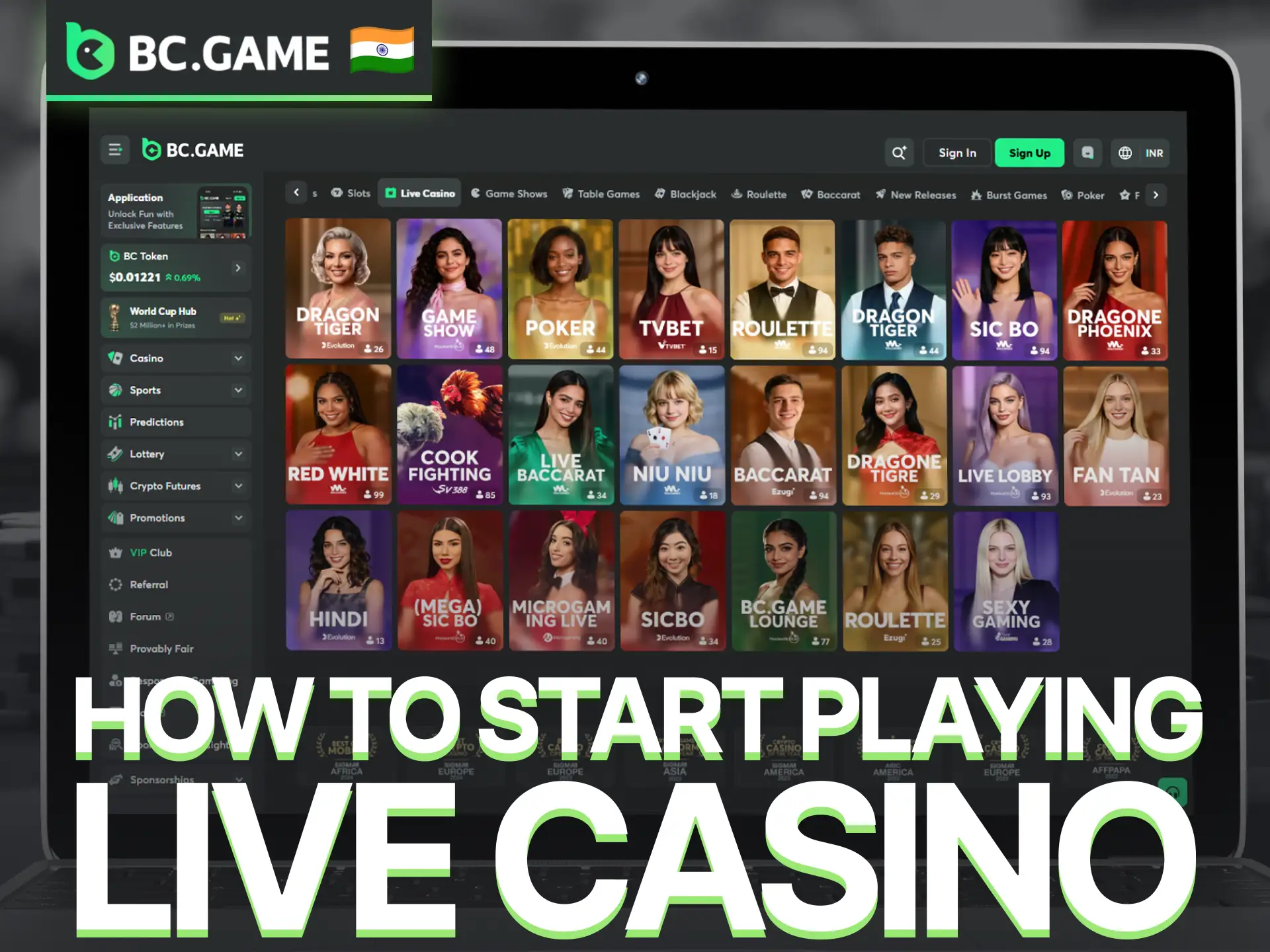 Learn how to start playing live casino games on BC Game.