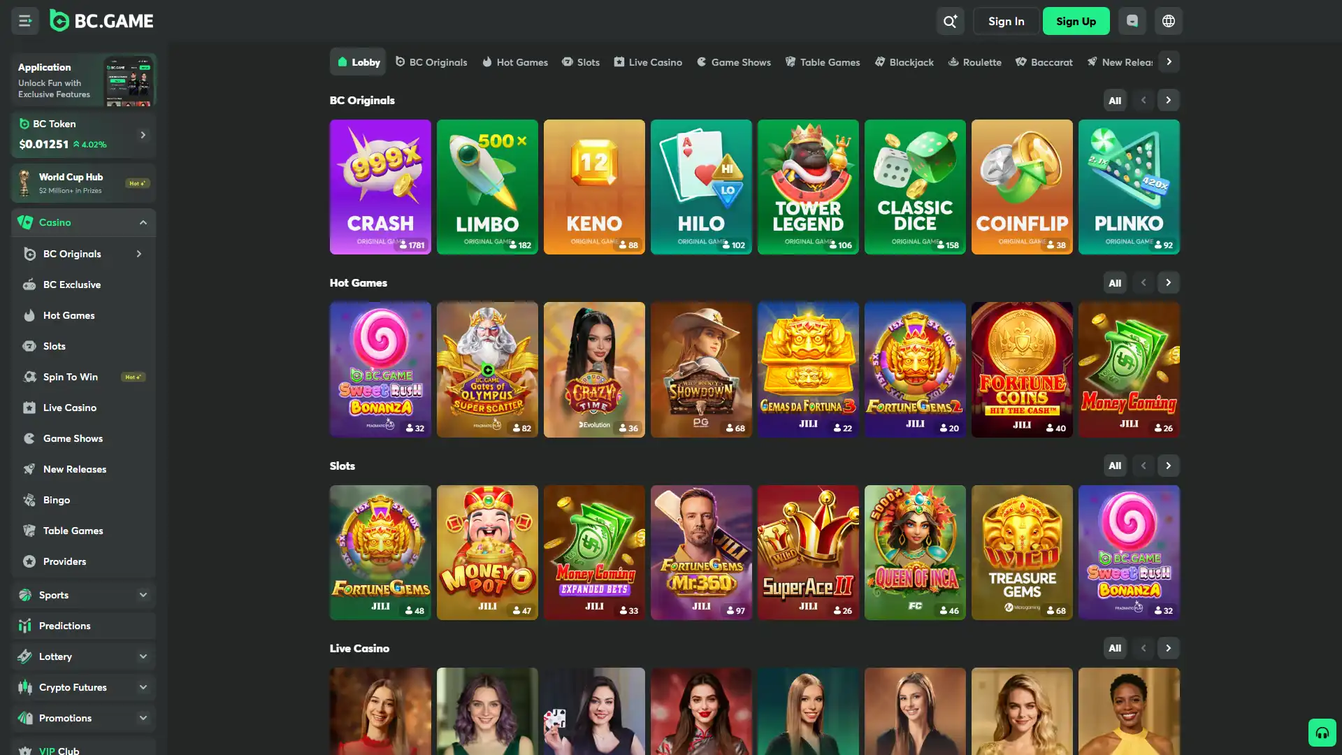 Enjoy a wide variety of casino entertainment available on BC Game.