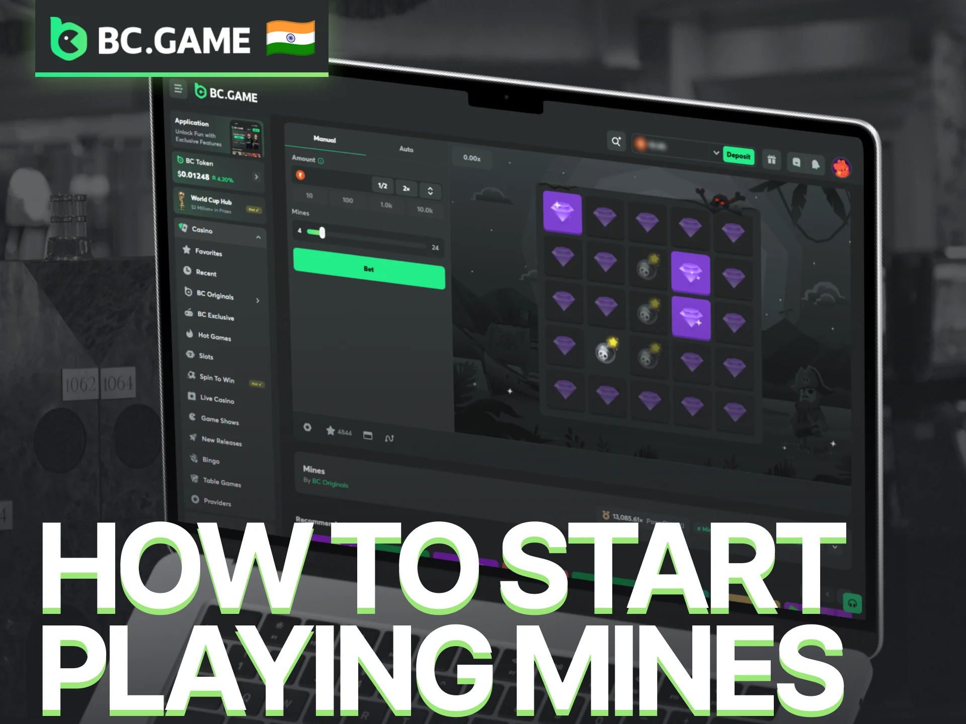 Learn how to start playing Mines on the BC Game platform.