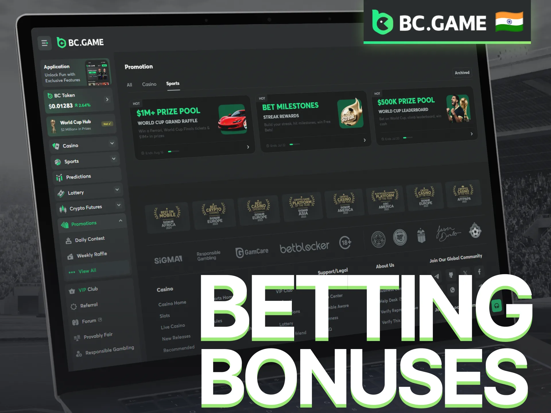 Claim sports betting bonuses for wagering on the BC Game platform.