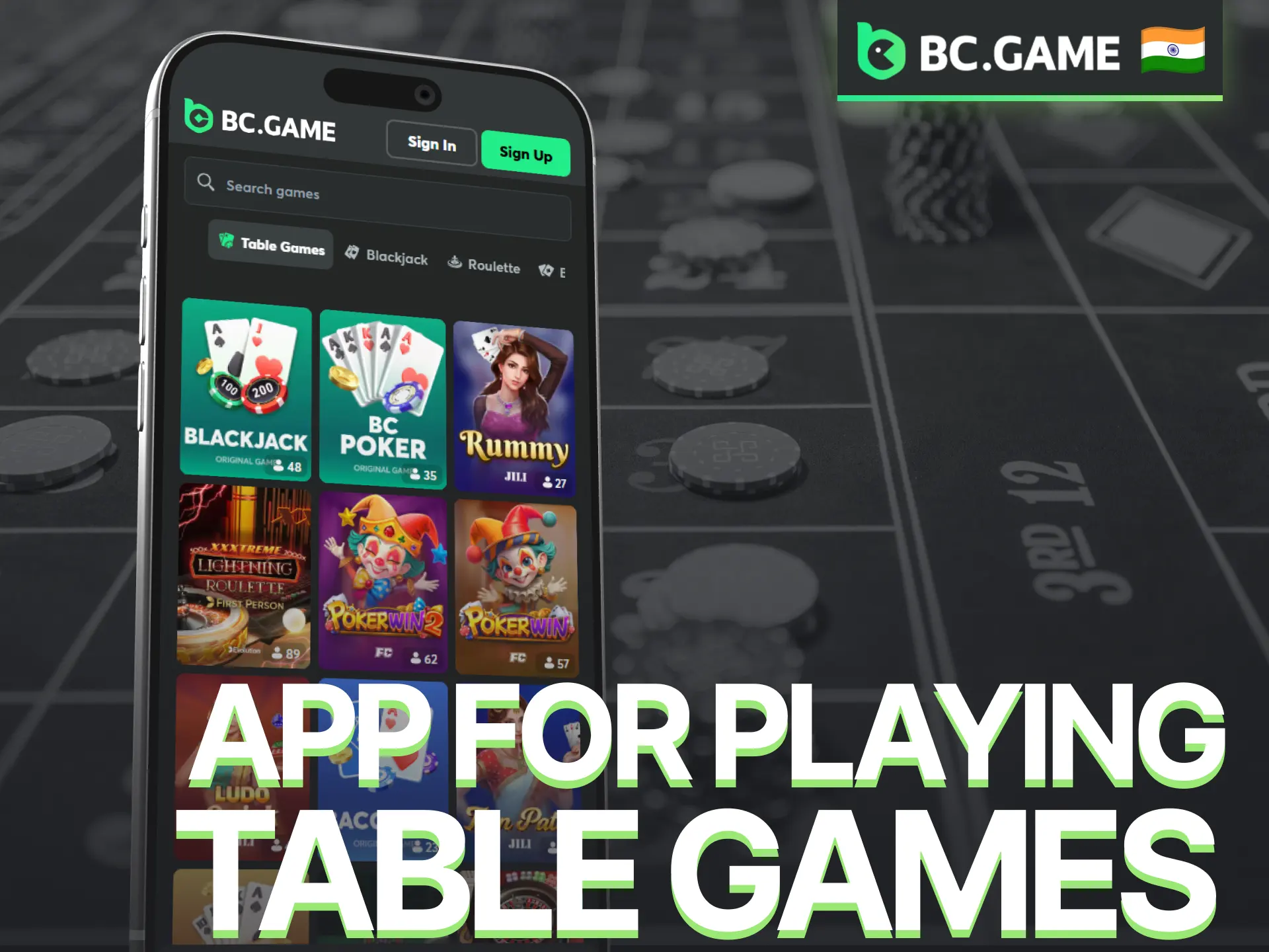 Play table games through the BC Game app with convenient mobile access.