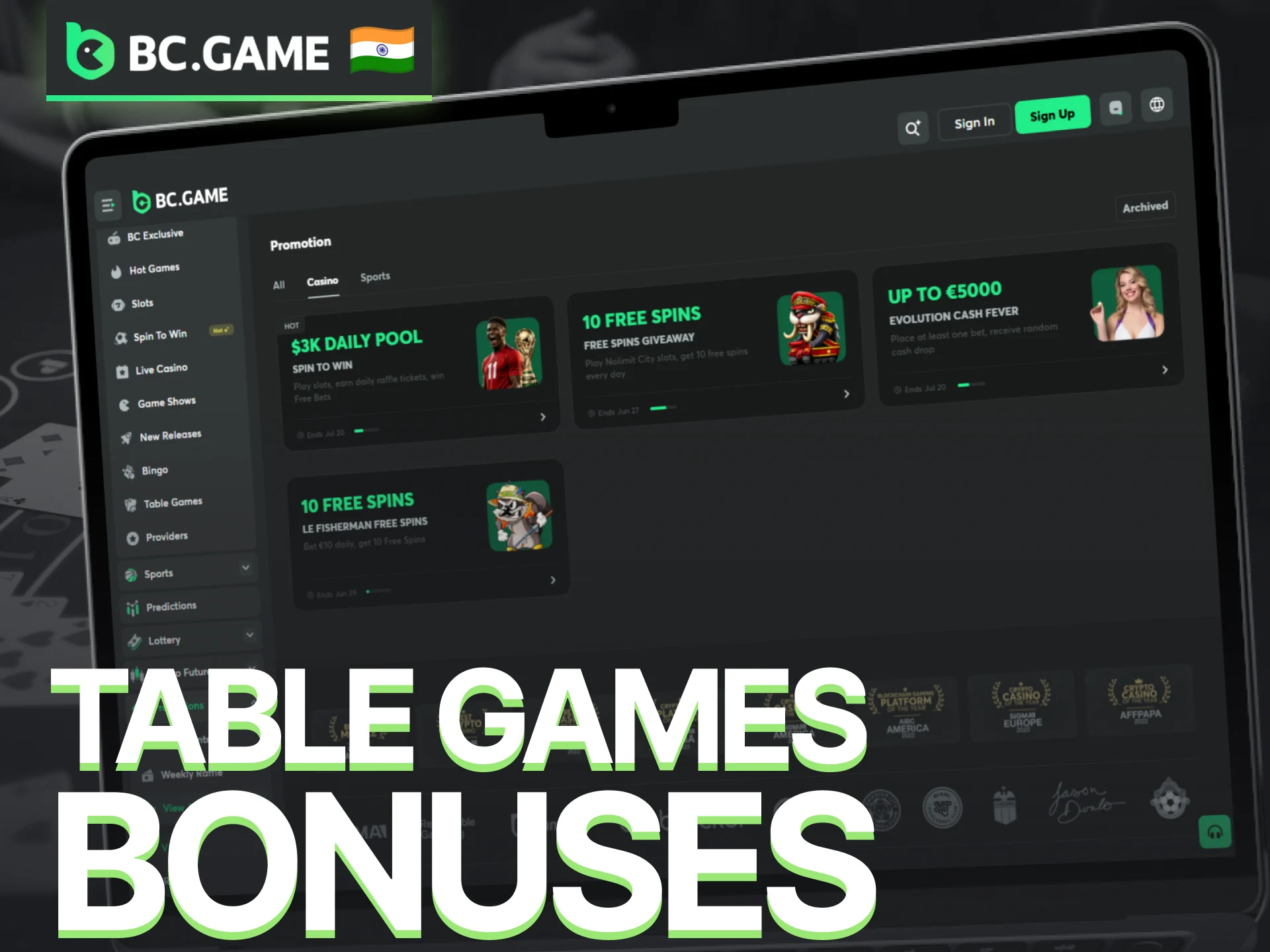 Claim table game bonuses and promotions available on BC Game.