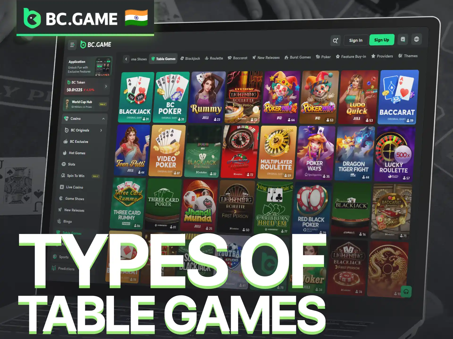 Discover different categories of table games offered on BC Game.