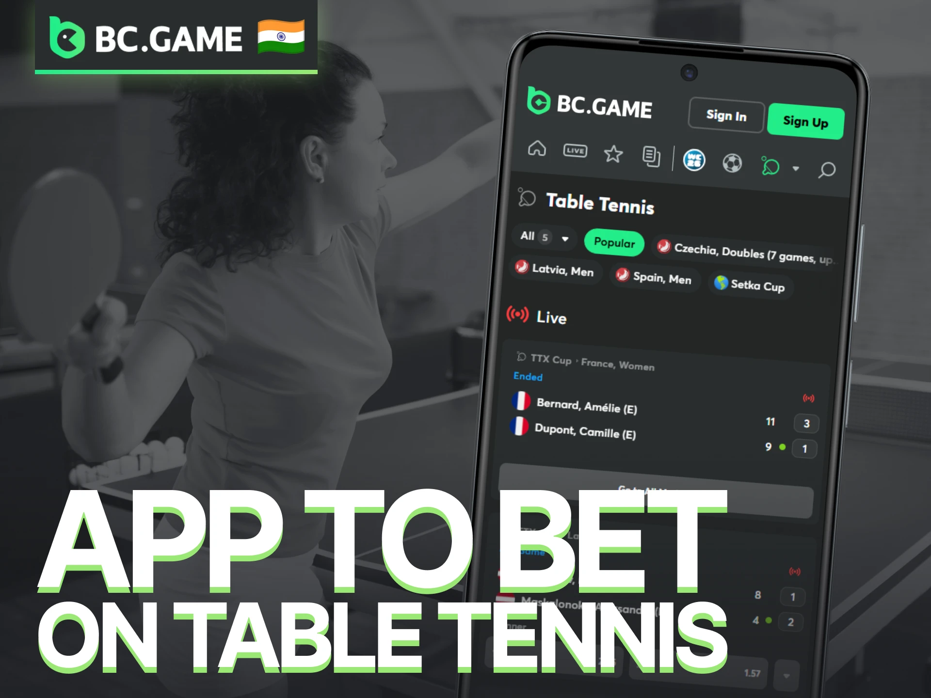 Bet on table tennis through the BC Game app with convenient mobile access.