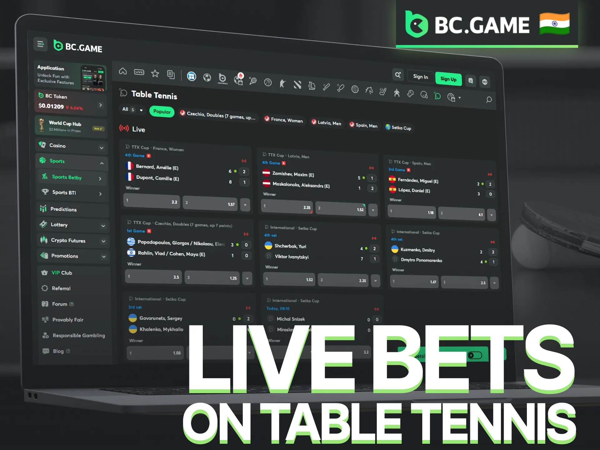 Enjoy live table tennis betting with real-time odds on the BC Game platform.