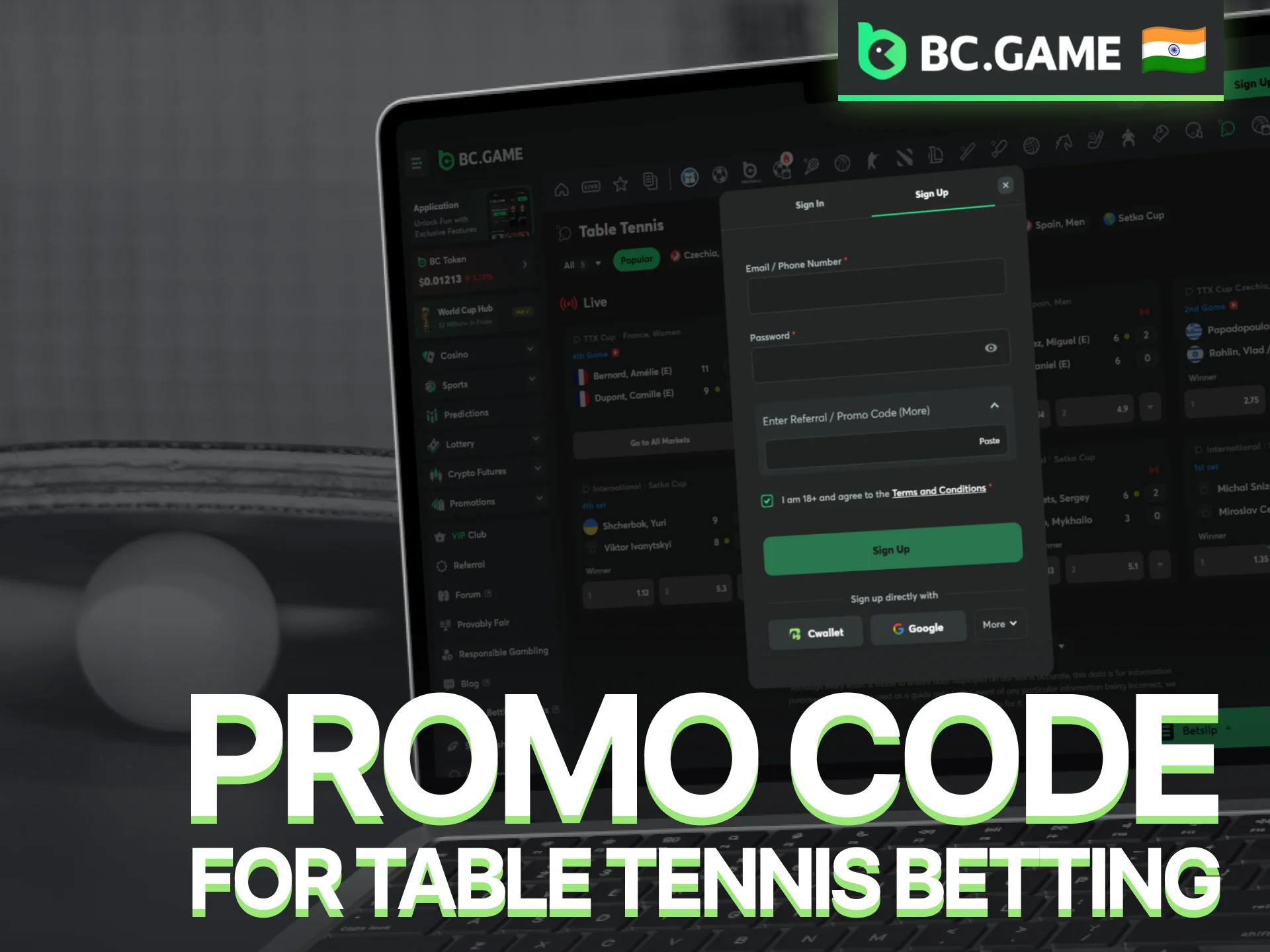 Use a current BC Game promo code to enhance your table tennis betting experience.