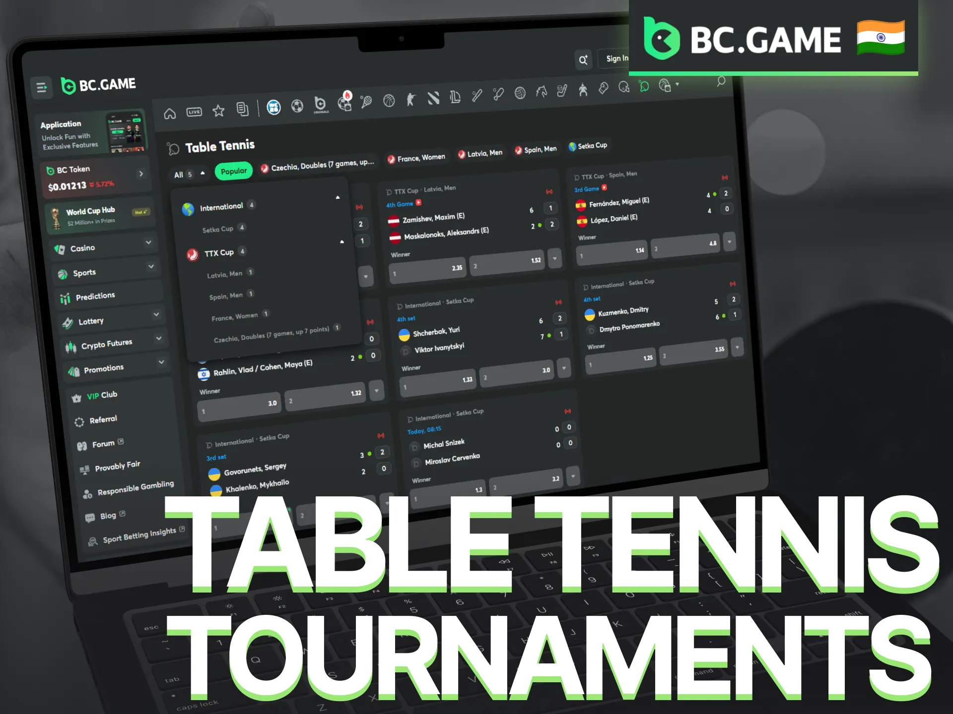 Discover popular table tennis tournaments available for betting on BC Game.