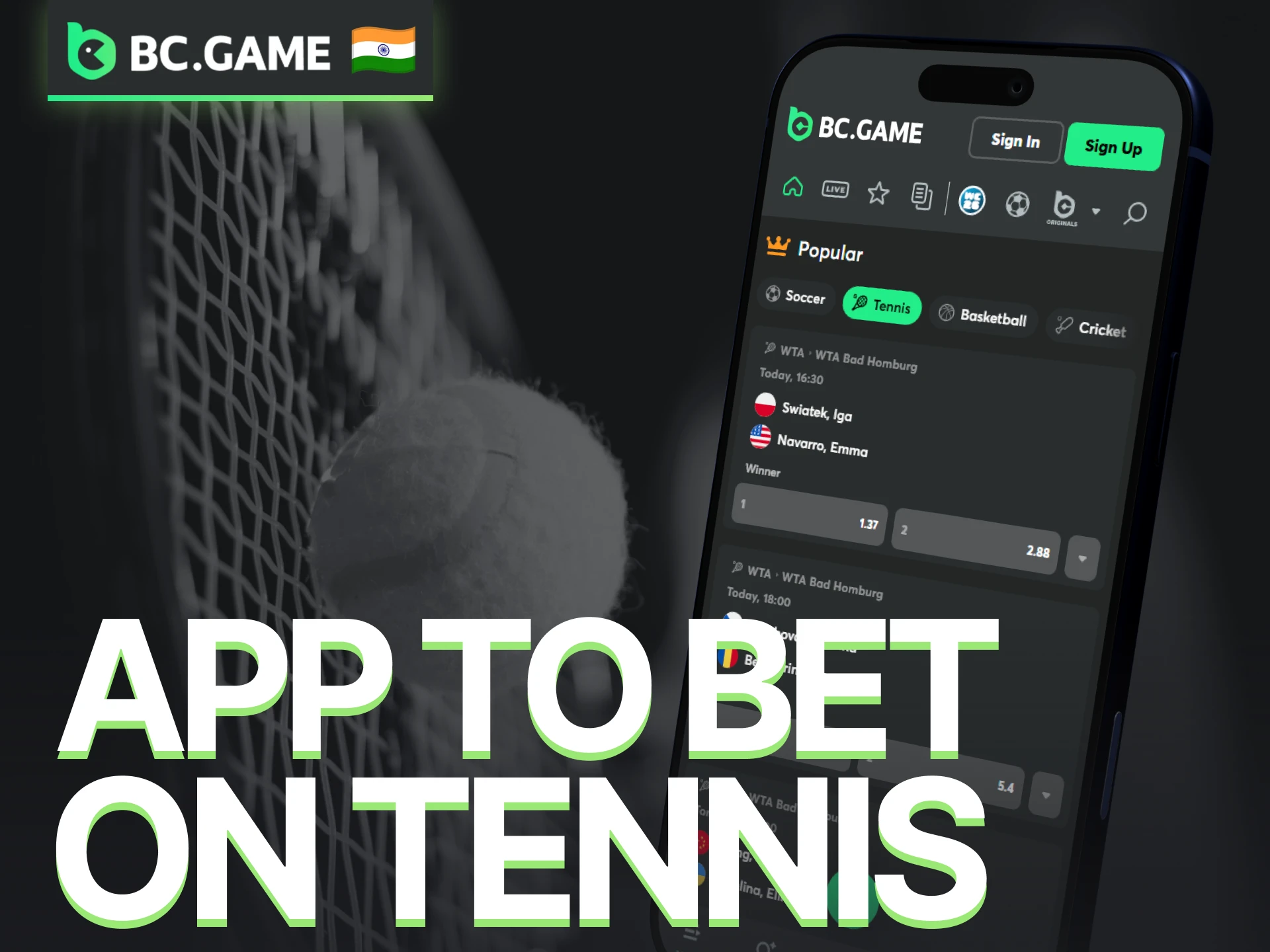 Bet on tennis through the BC Game app with convenient mobile access.
