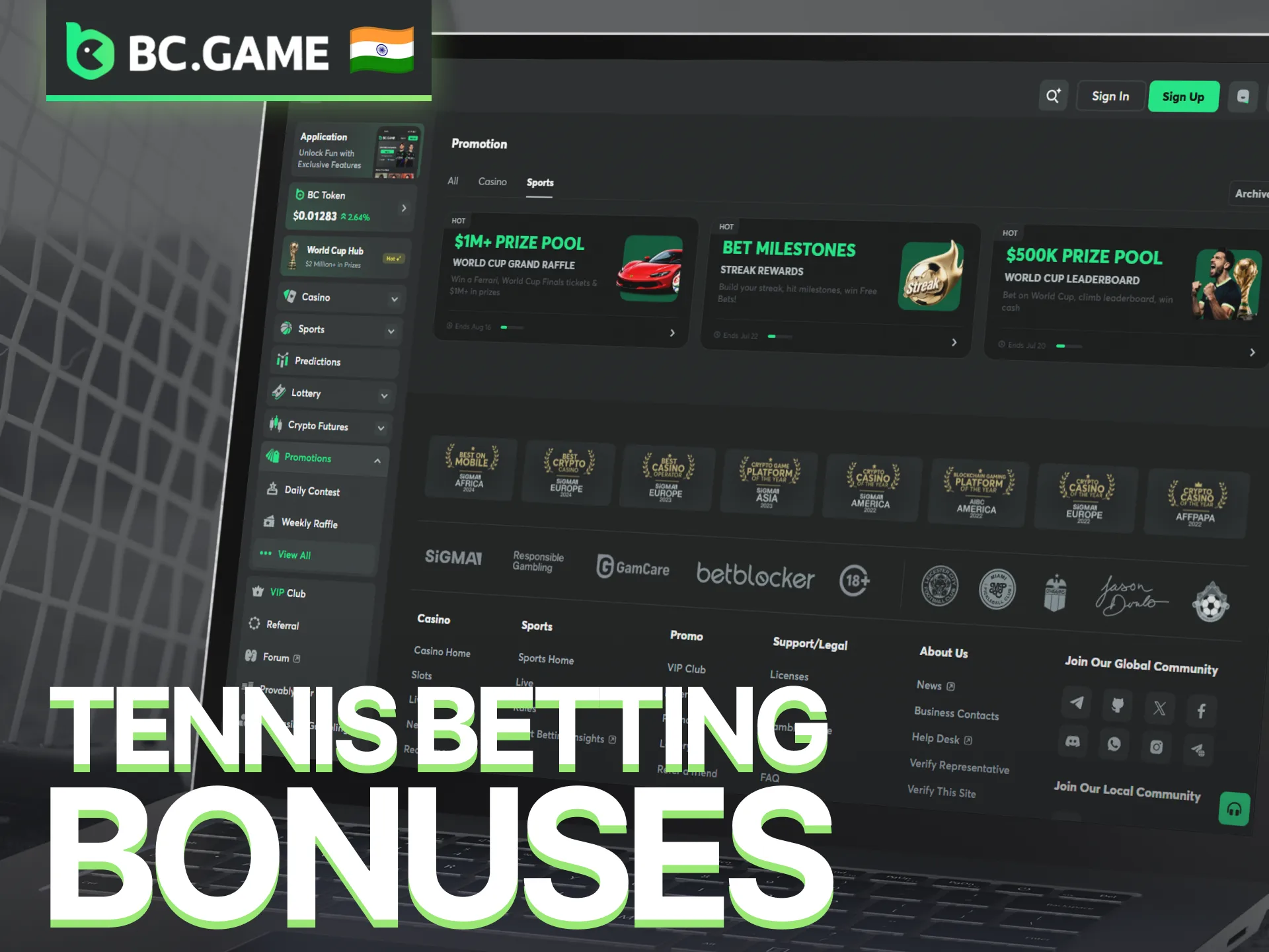 Claim tennis betting bonuses and promotions available on BC Game.