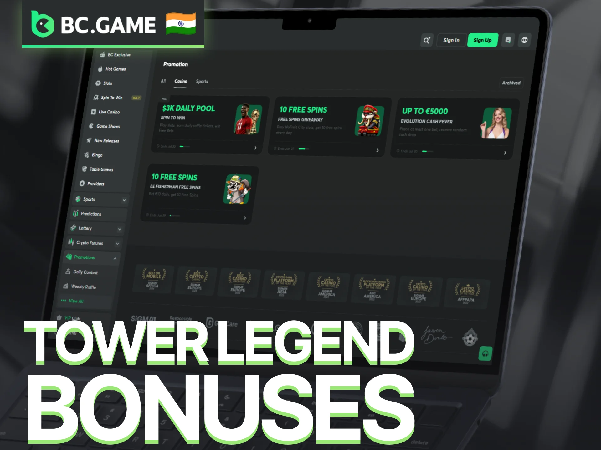 Claim Tower Legend game bonuses and promotions offered by BC Game.