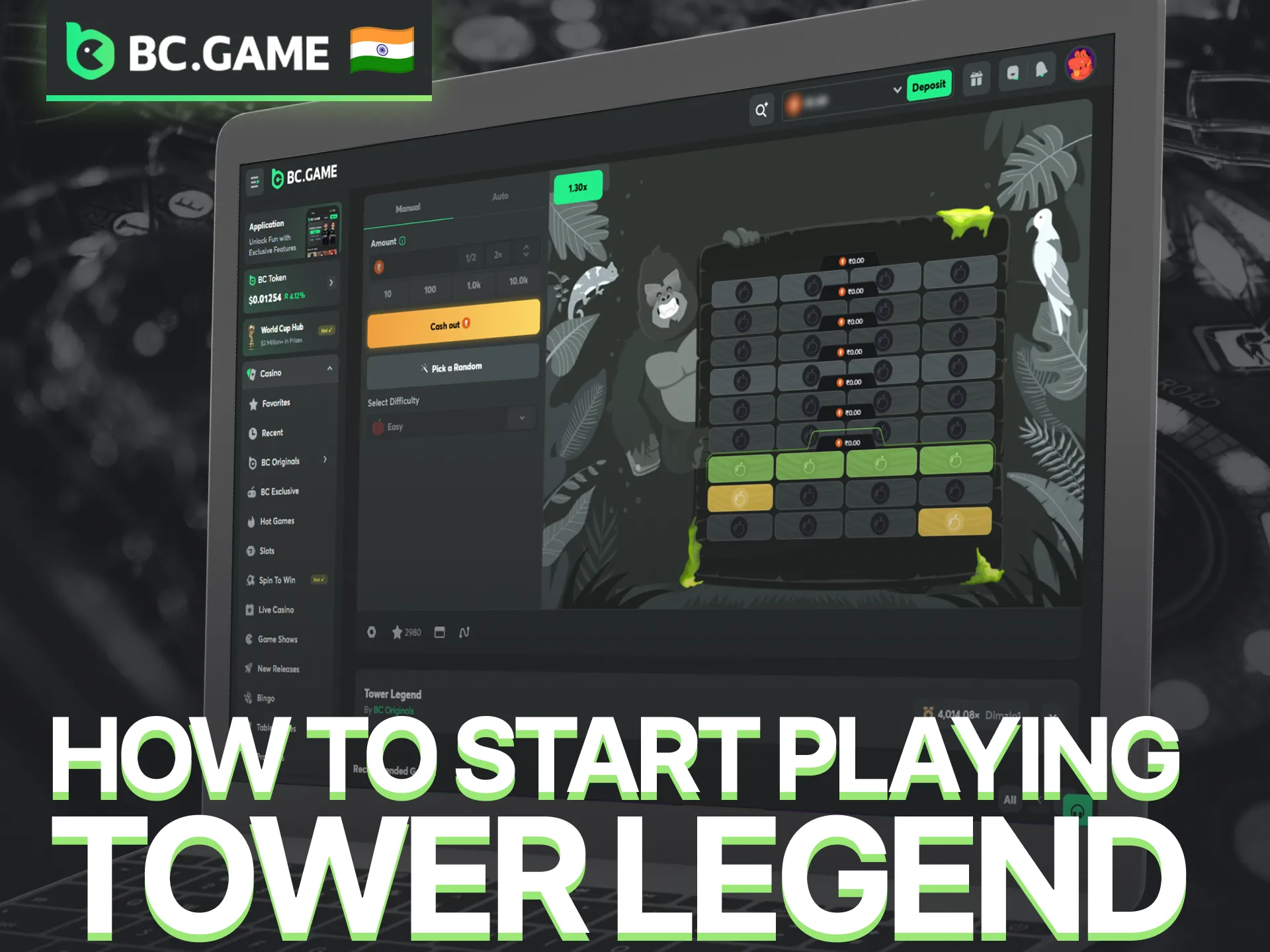 Learn how to start playing Tower Legend on the BC Game platform.