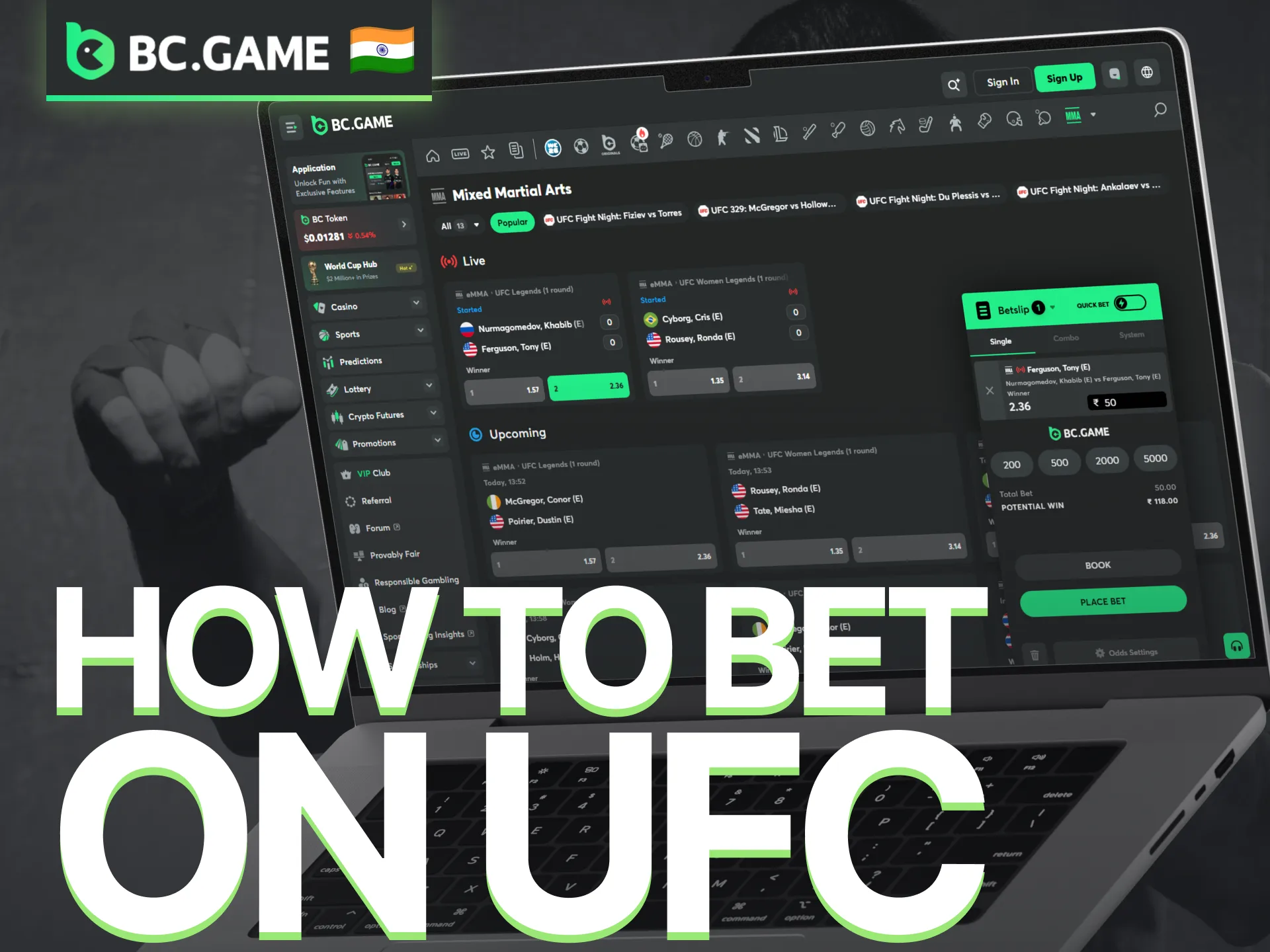 Learn how to place UFC bets through the BC Game sportsbook.