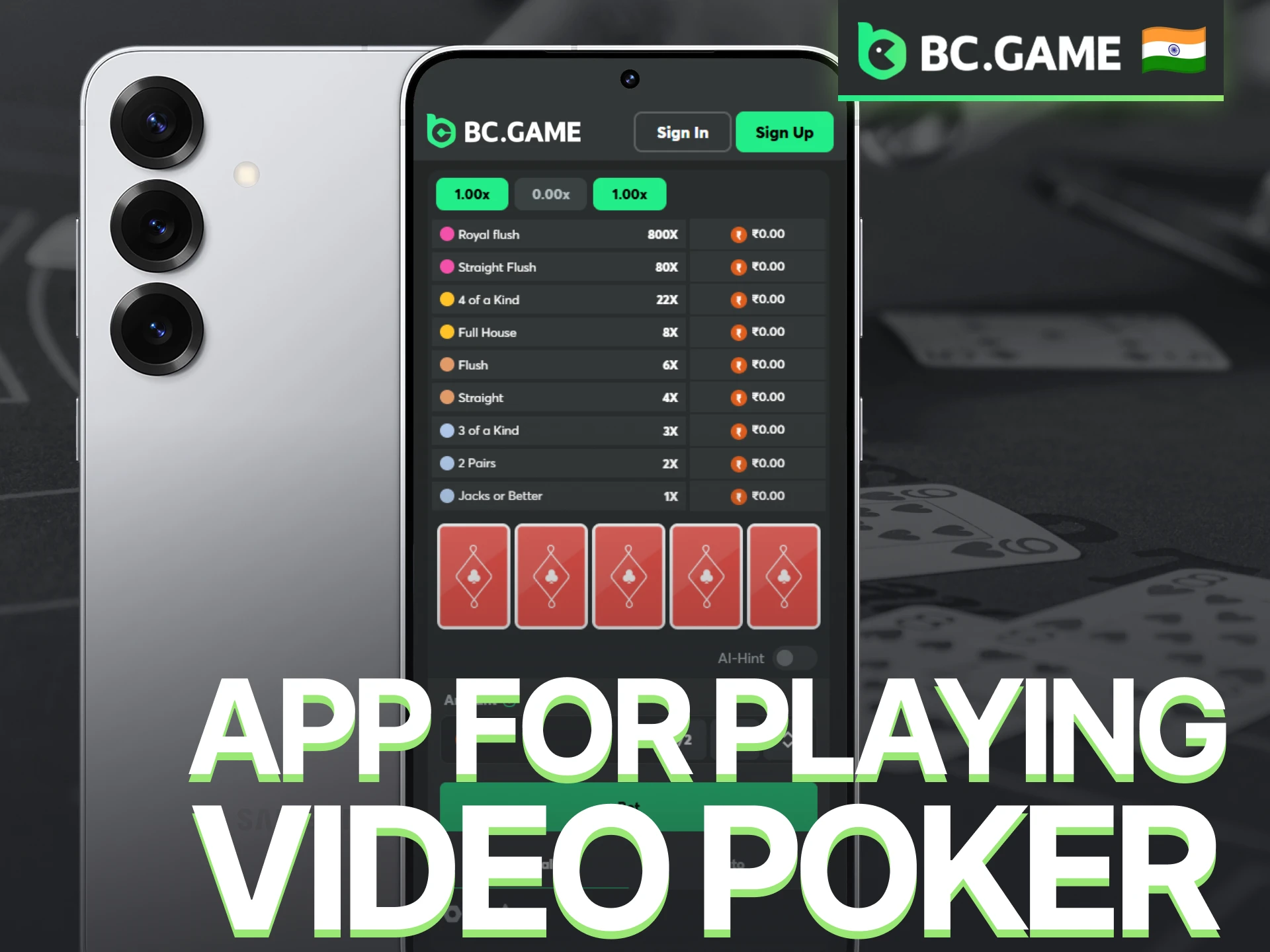 Play Video Poker through the BC Game app with convenient mobile access.